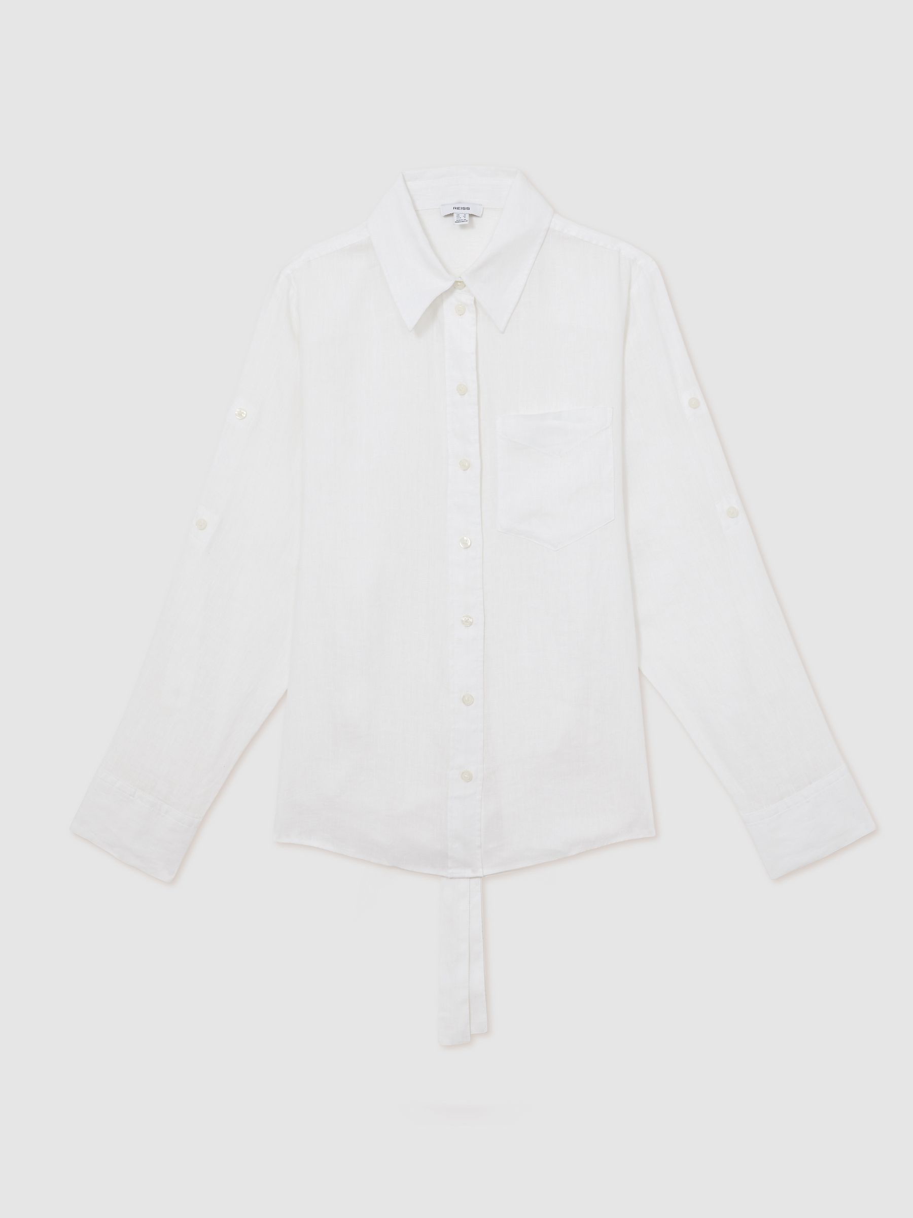 Linen Tie-Back Shirt in White