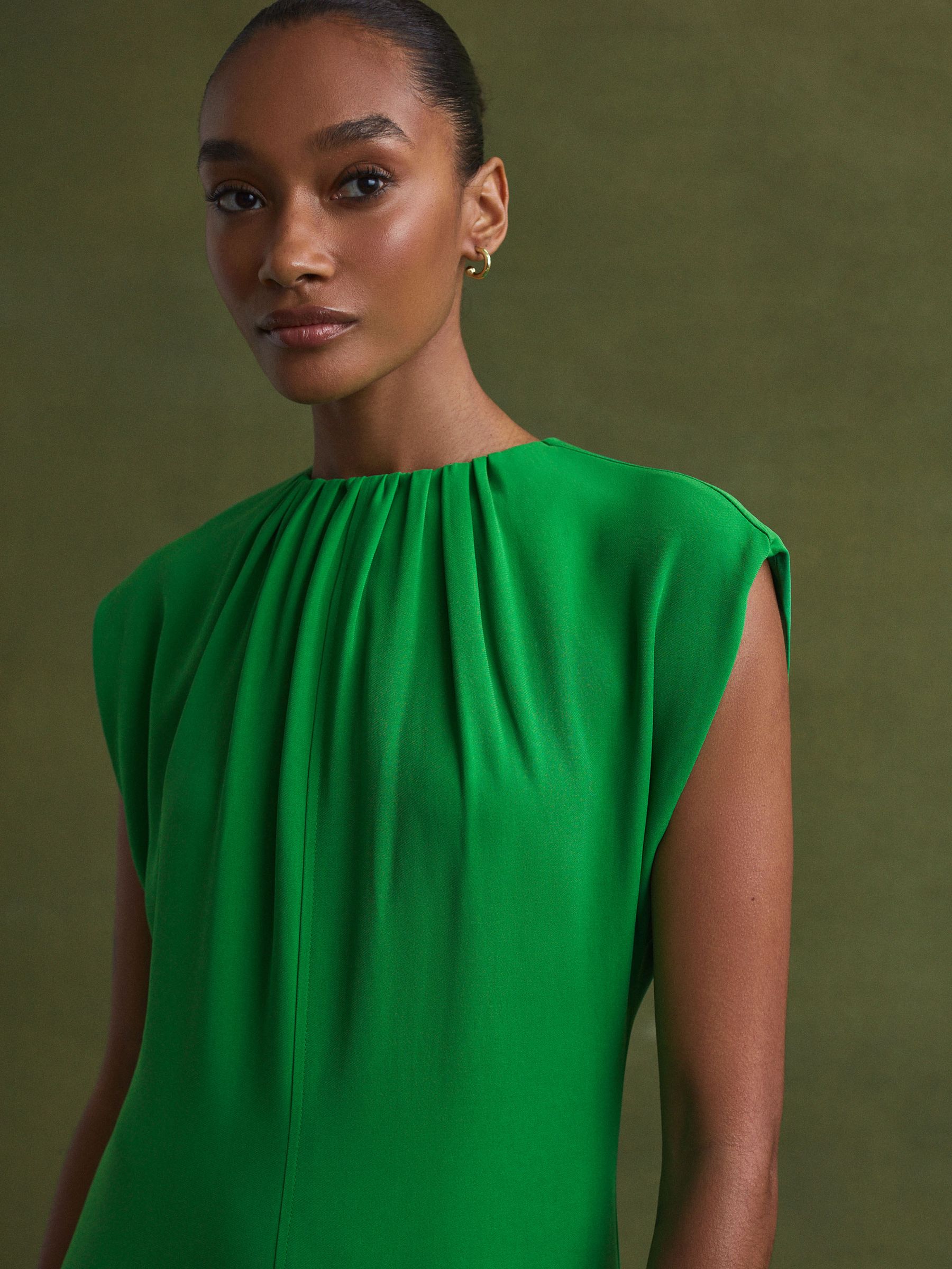Florere Tie Neck Midi Dress in Bright Green