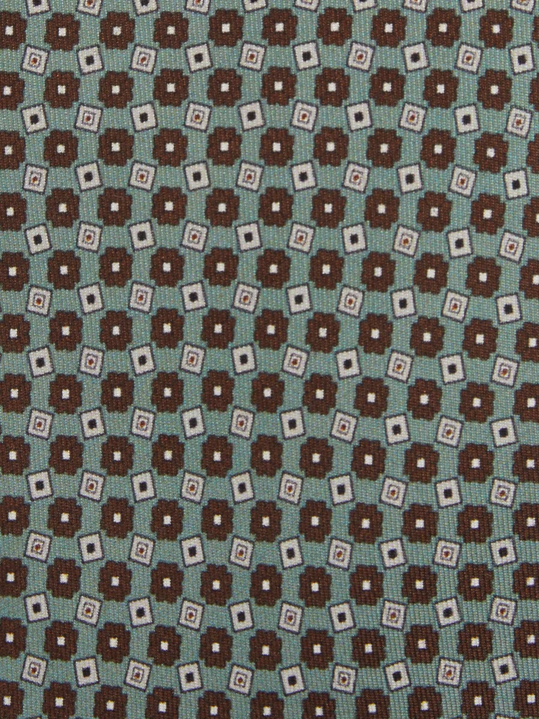 Silk Floral Print Tie in Light Green