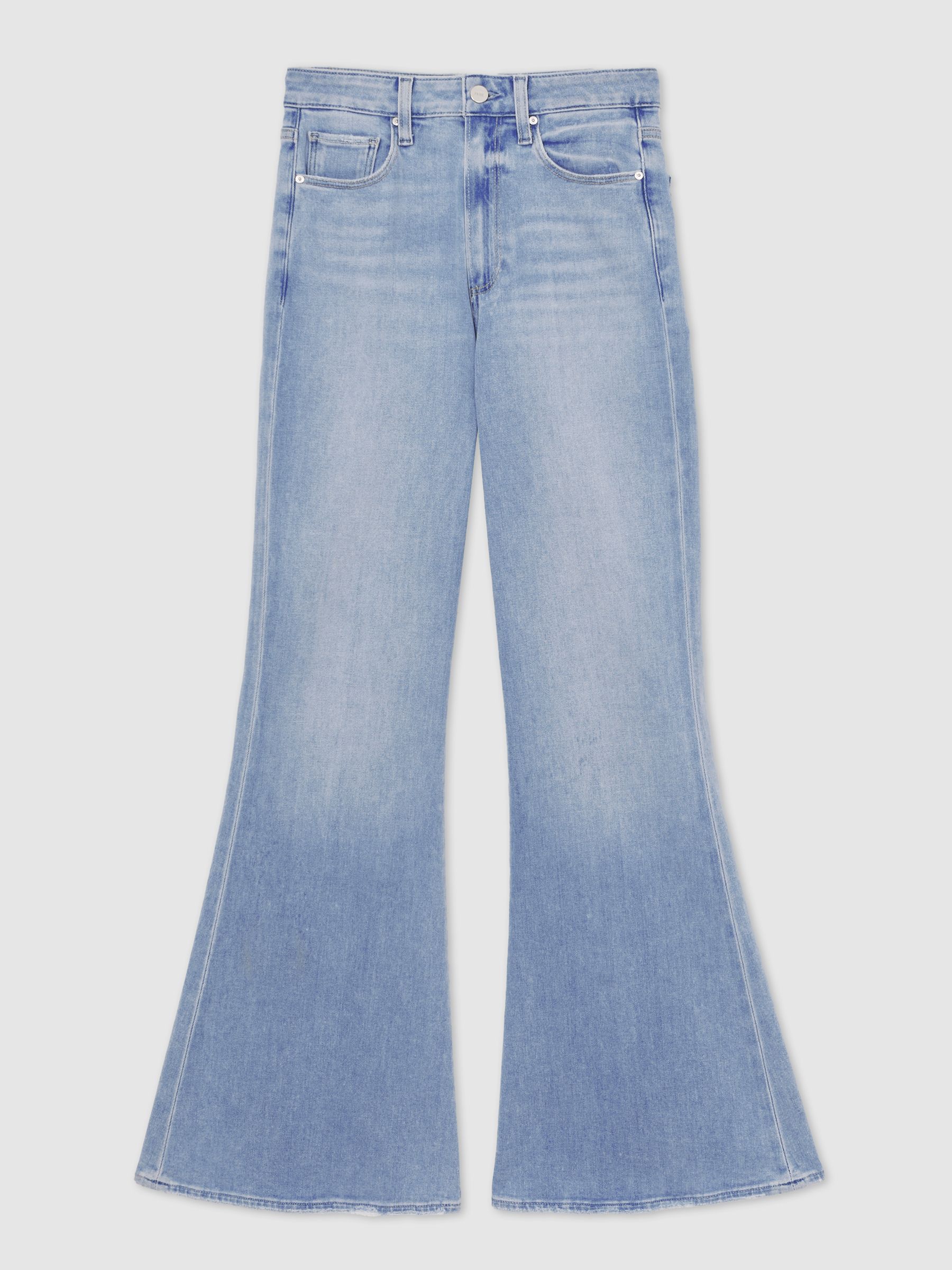 Paige Mid-Rise Flared Jeans in Light Blue