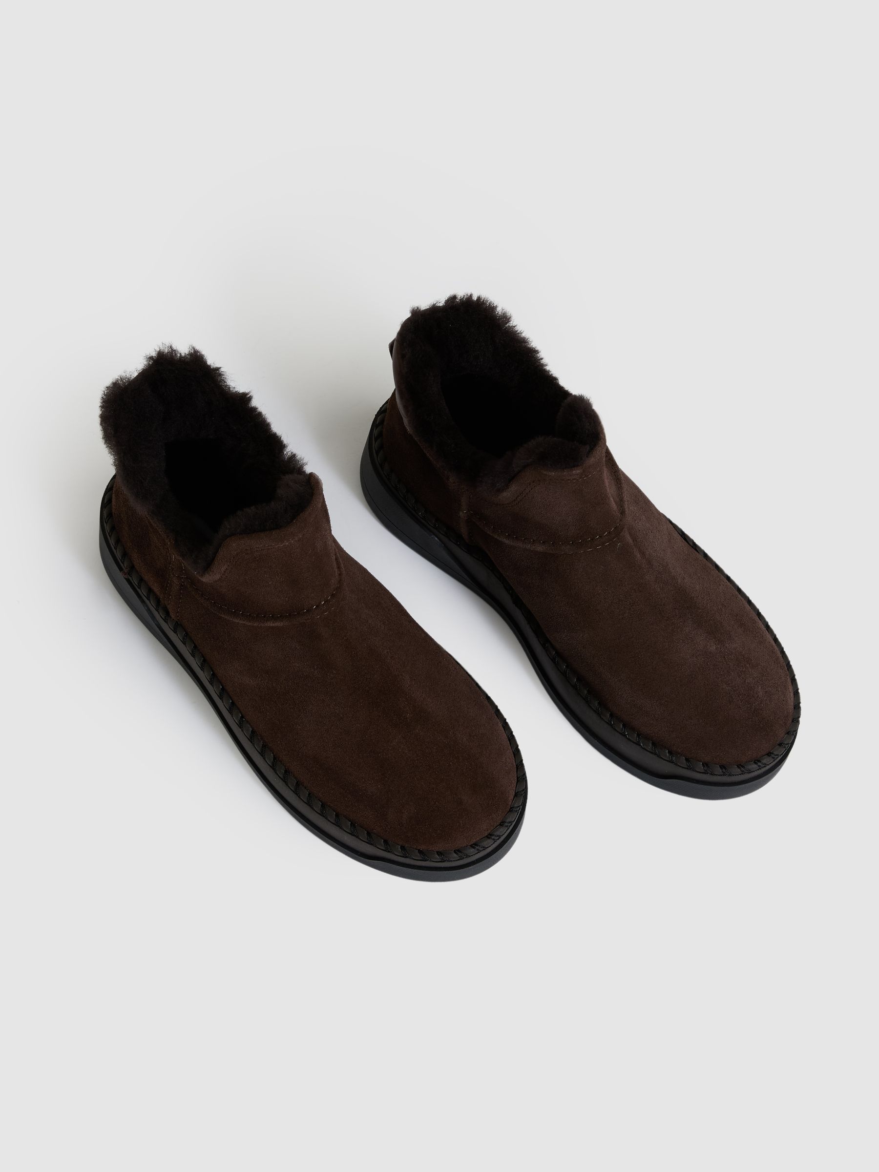 Shearling-Lined Suede Ankle Boots in Chocolate