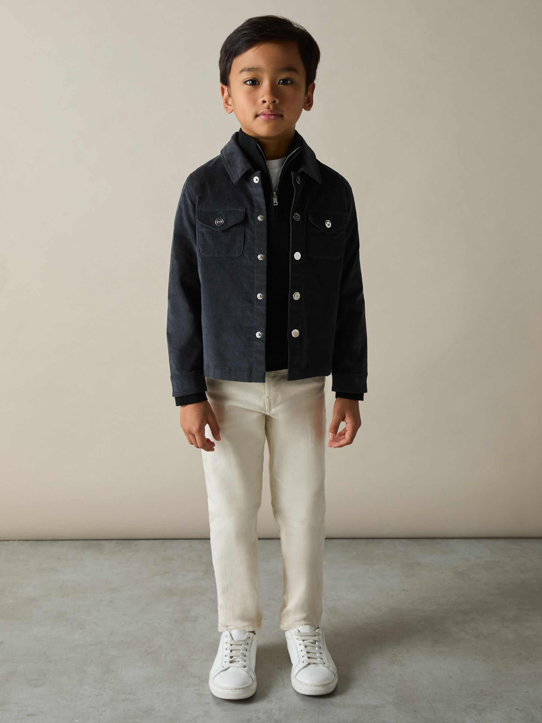 3-9 yrs Velvet Press-Stud Overshirt in Dark Grey