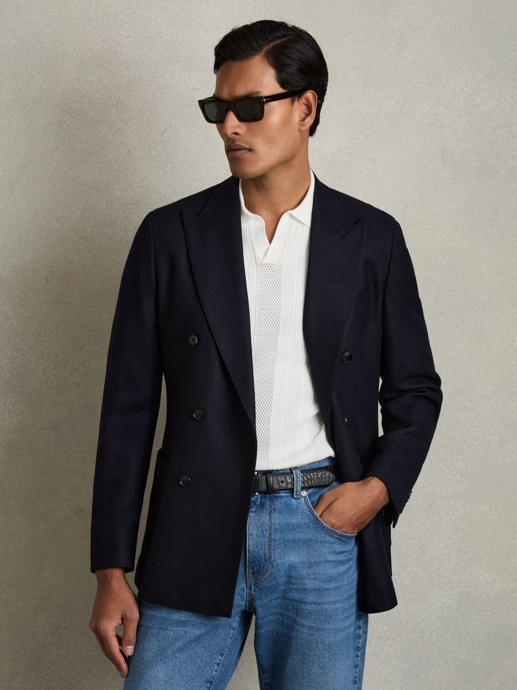 Textured-Stripe Knitted Polo Shirt in White