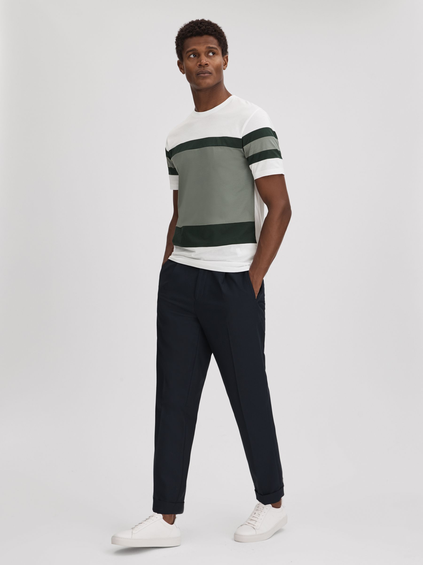 Mercerised Cotton Crew Neck T-Shirt in Sage Multi