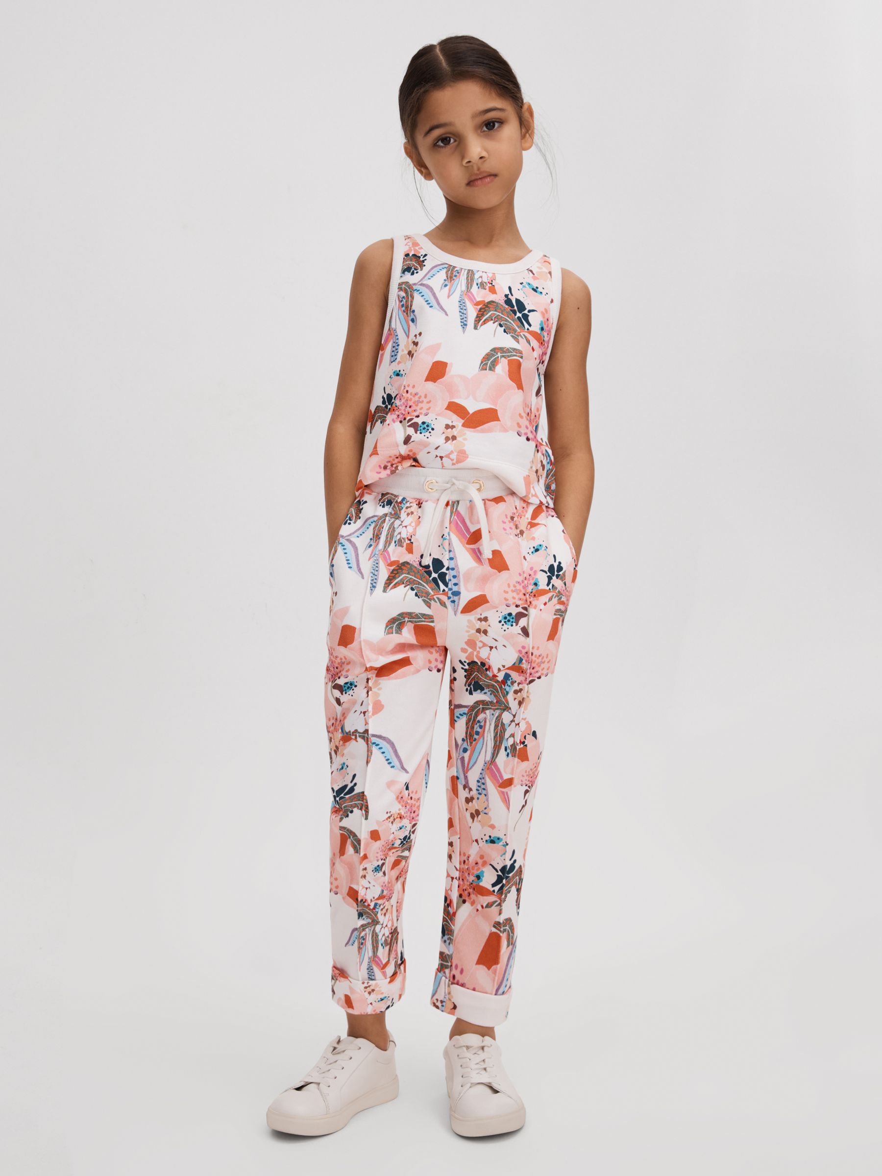 4-9 yrs Cotton Vest and Joggers Set in Pink Print