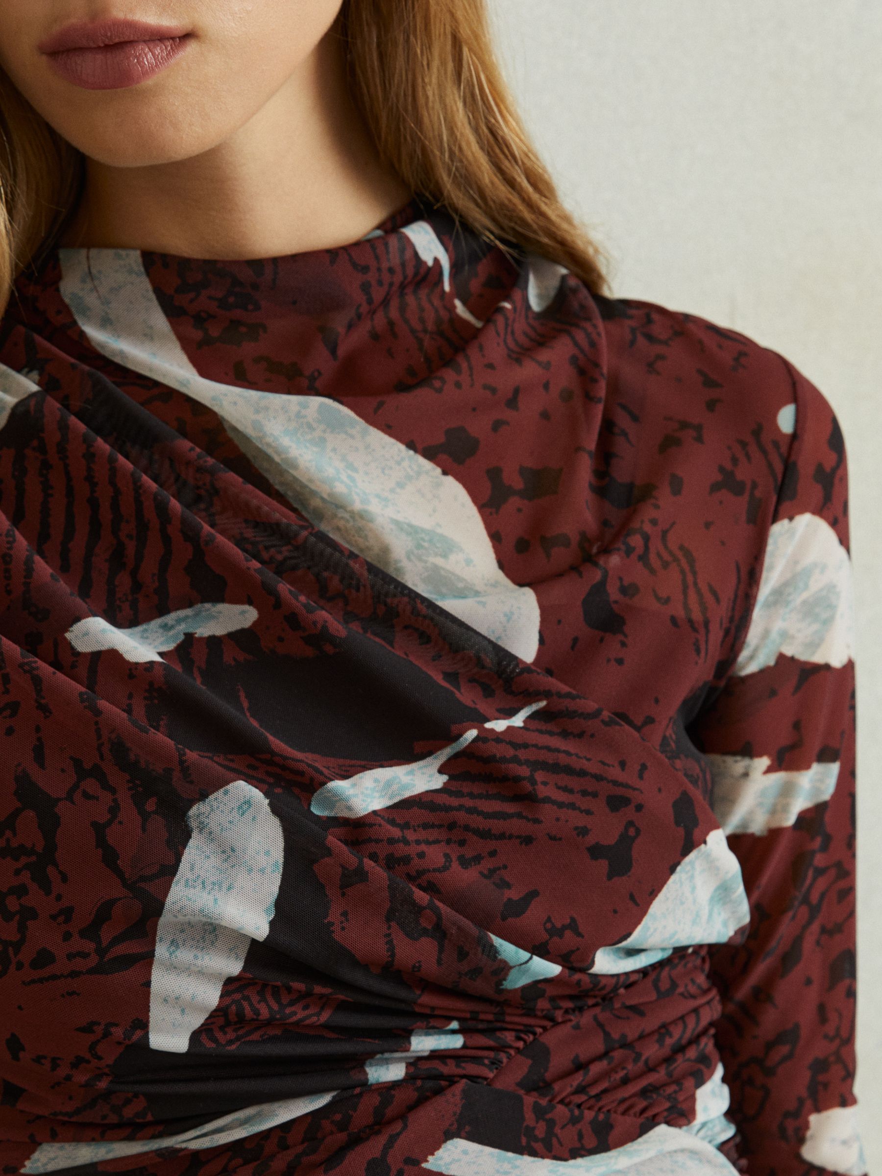 Kallie Burgundy Printed Ruched Mini Dress