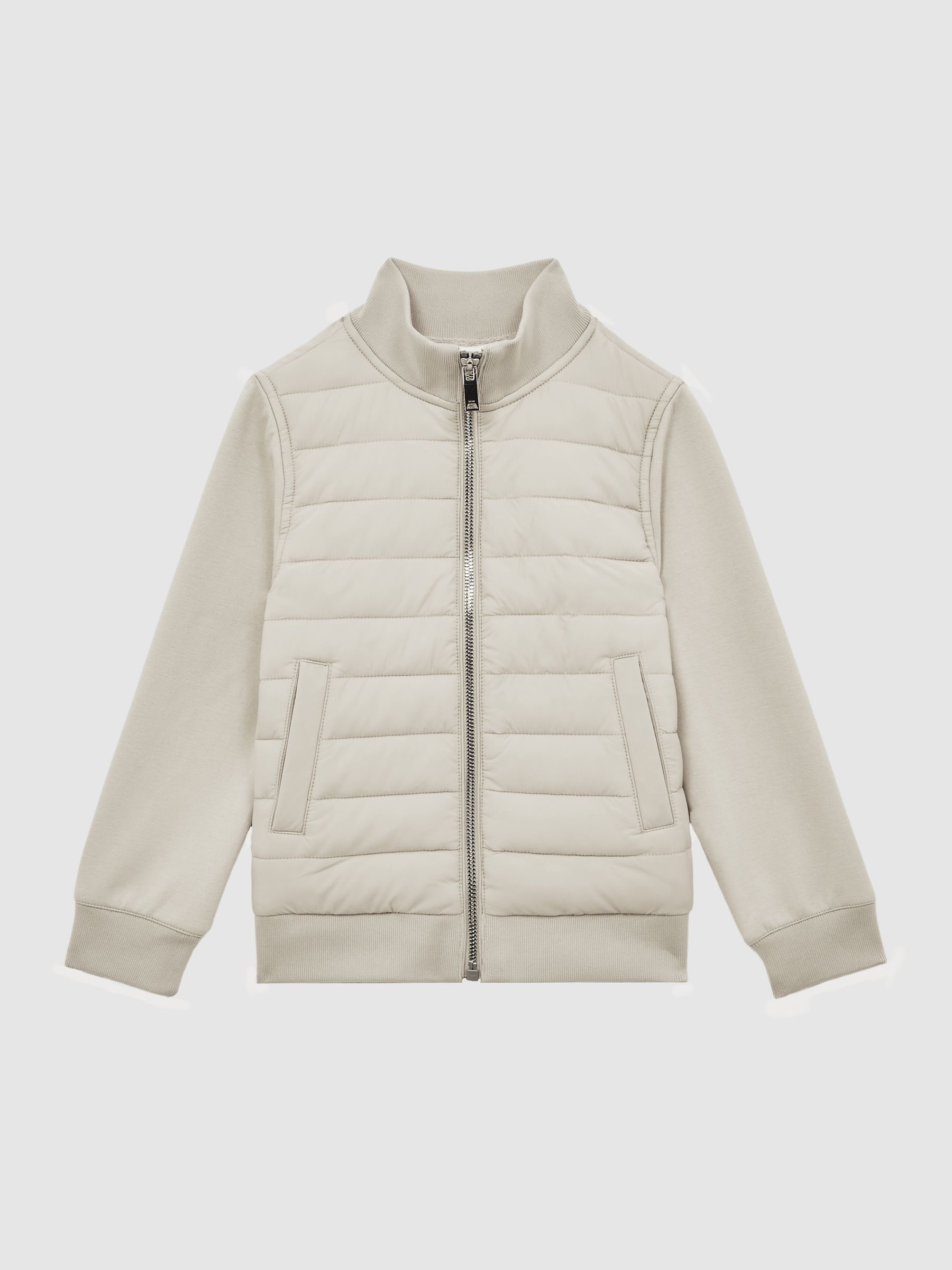3-9 yrs Funnel Neck Quilted Hybrid Jacket in Stone