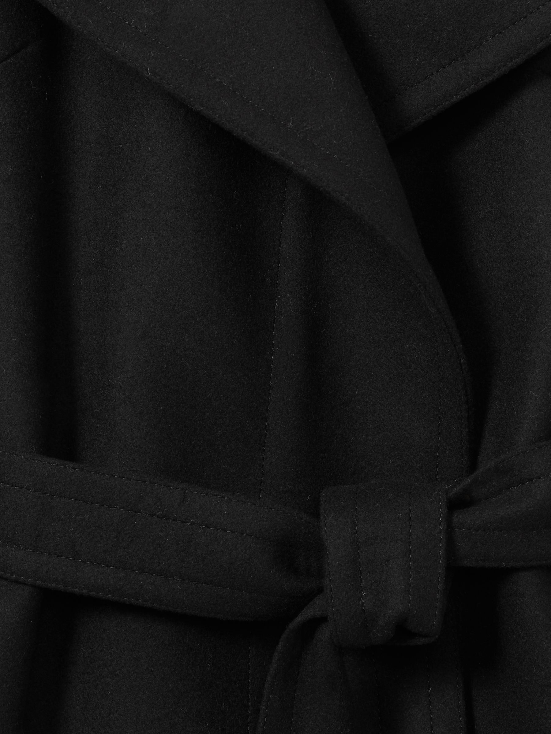 Wool Blend Belted Double Breasted Coat With Cashmere in Black