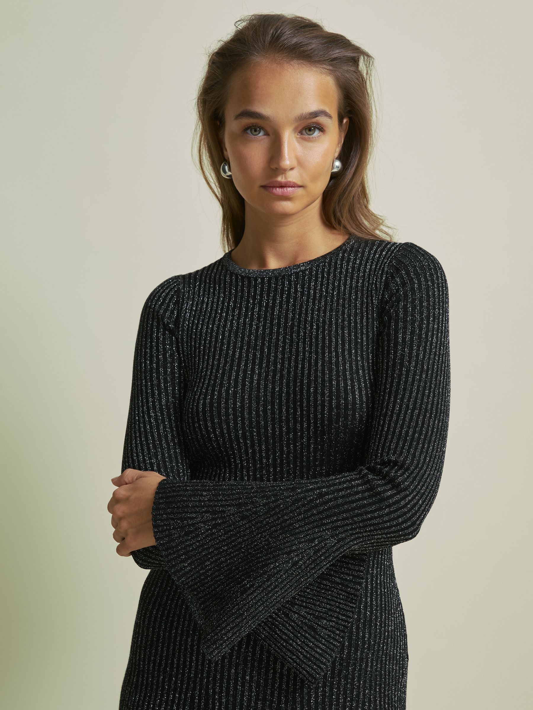 Florere Sheer Embellished Mini Dress in Gunmetal