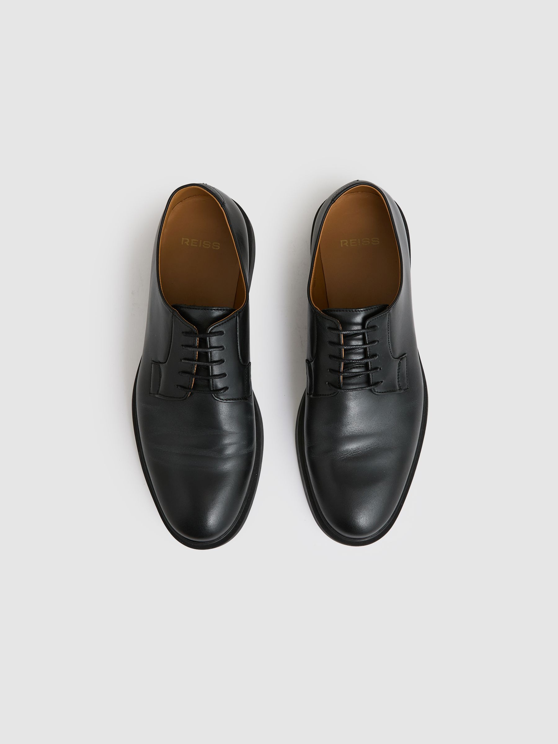 Leather Lace-Up Derby Shoes in Black