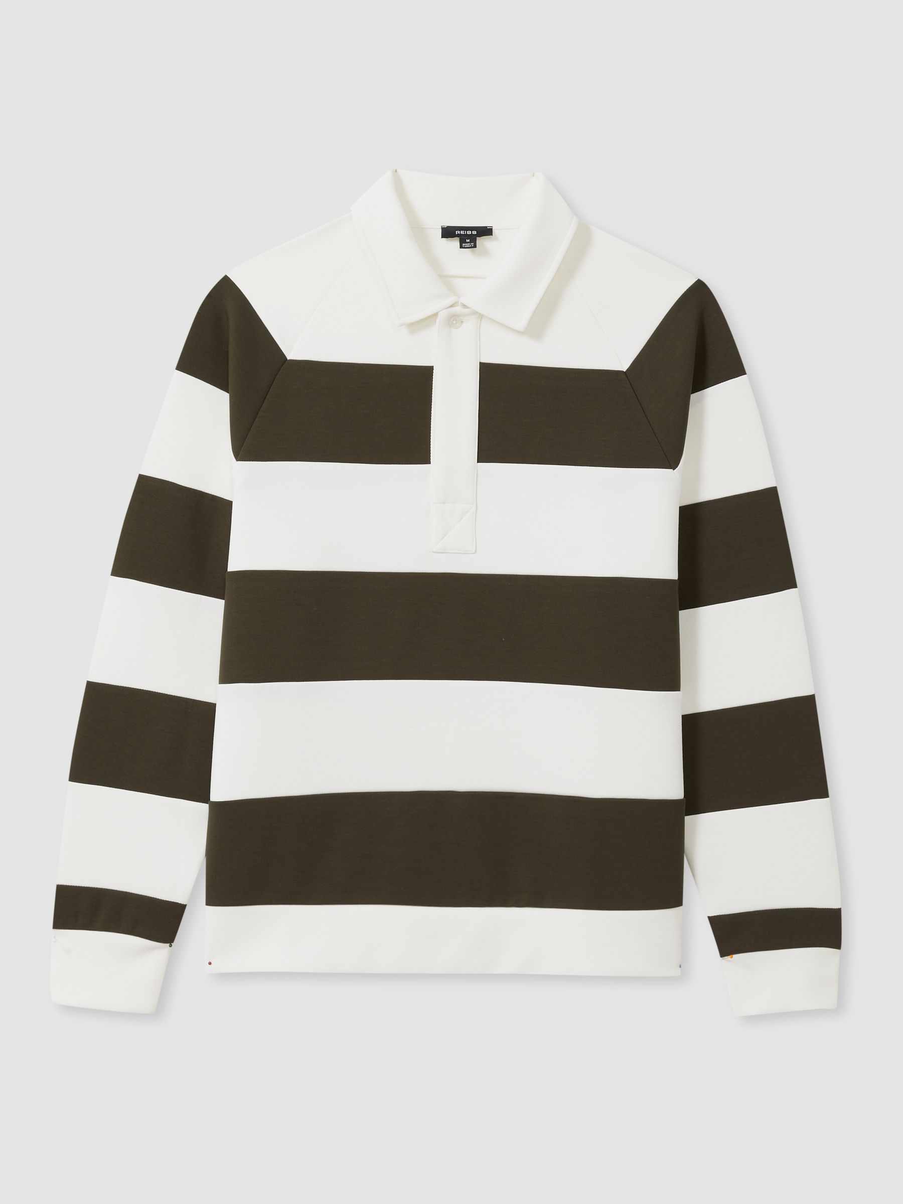 Rugby-Stripe Long-Sleeve T-Shirt in White/Dark Green