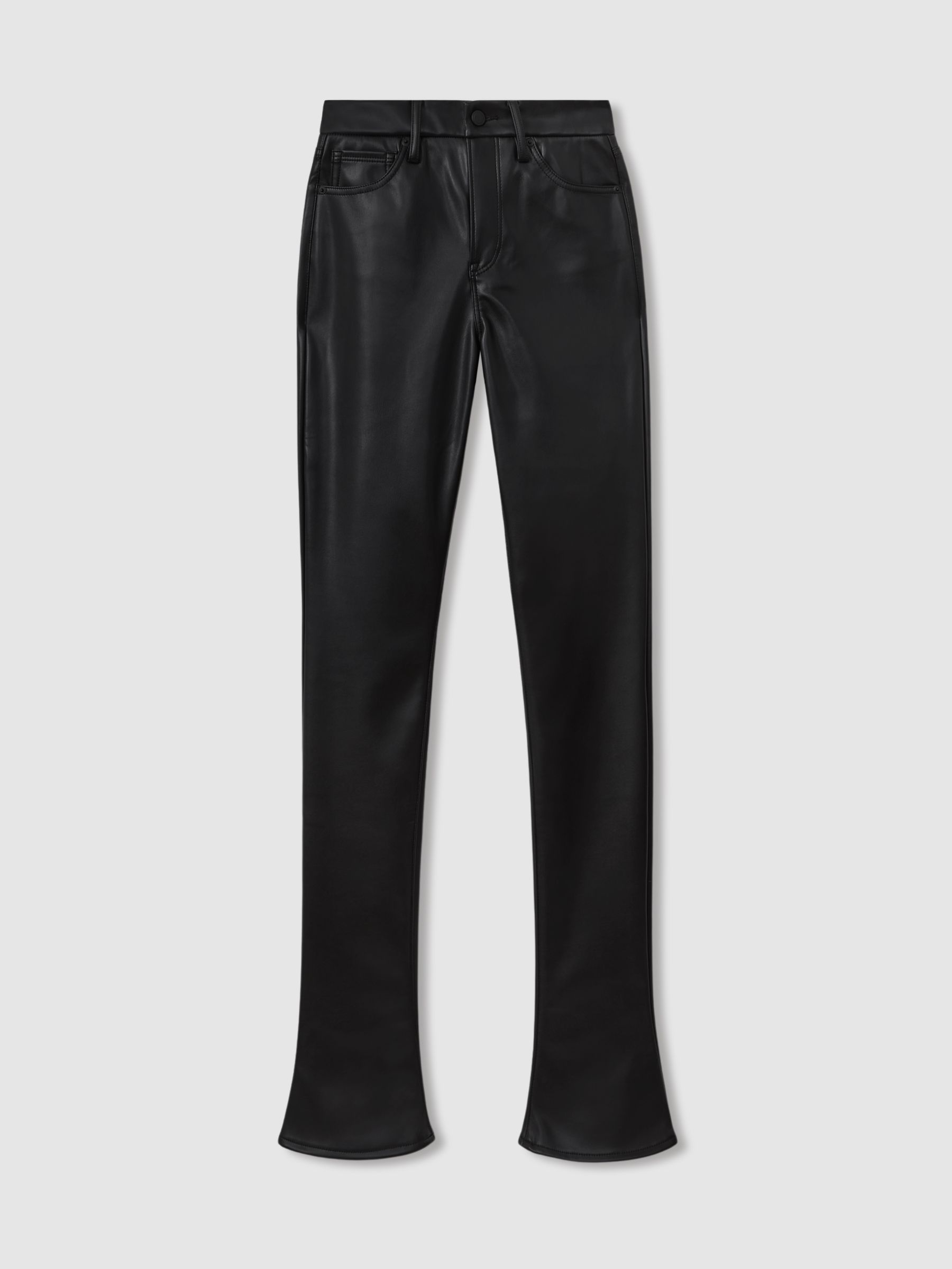 Faux Leather Slim Bootcut Trousers in Black