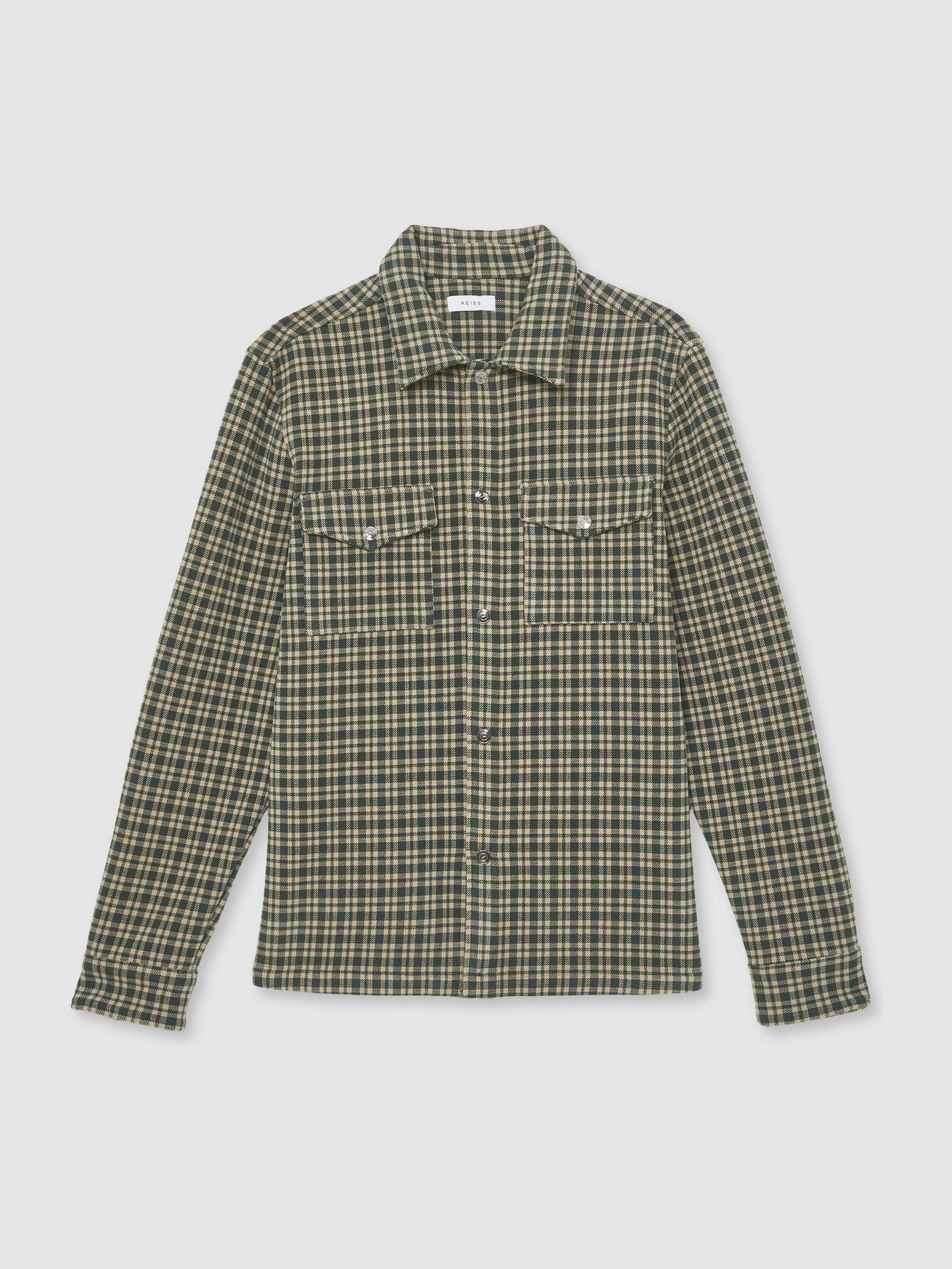 Check Patch-Pocket Overshirt in Green