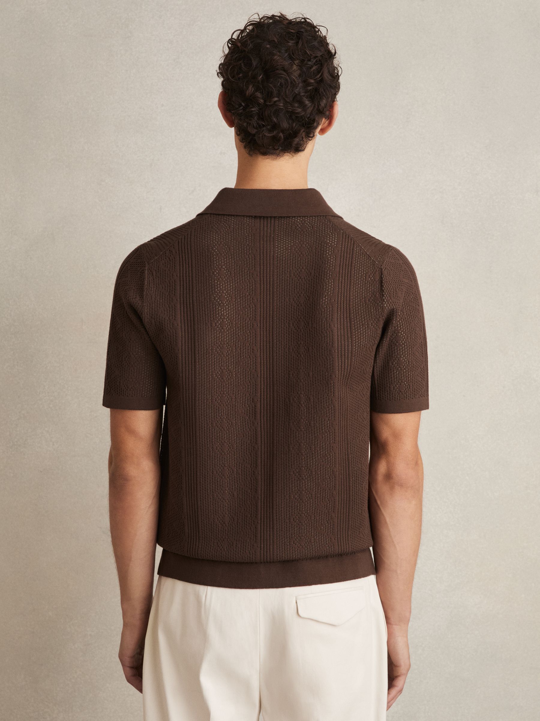 Textured-Knit Short-Sleeve Shirt in Chocolate Brown