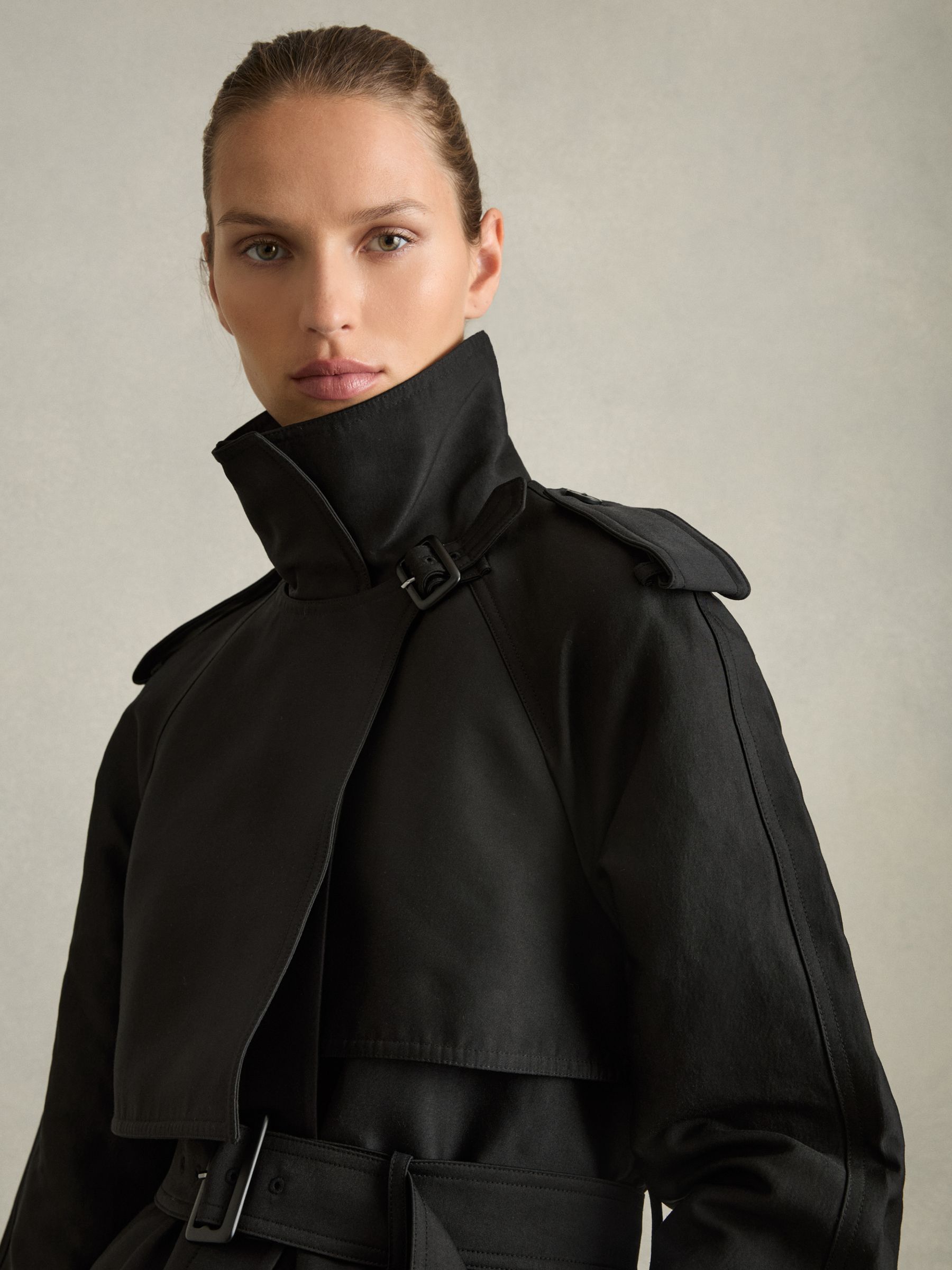Gabardine Trench Coat with Cotton in Black