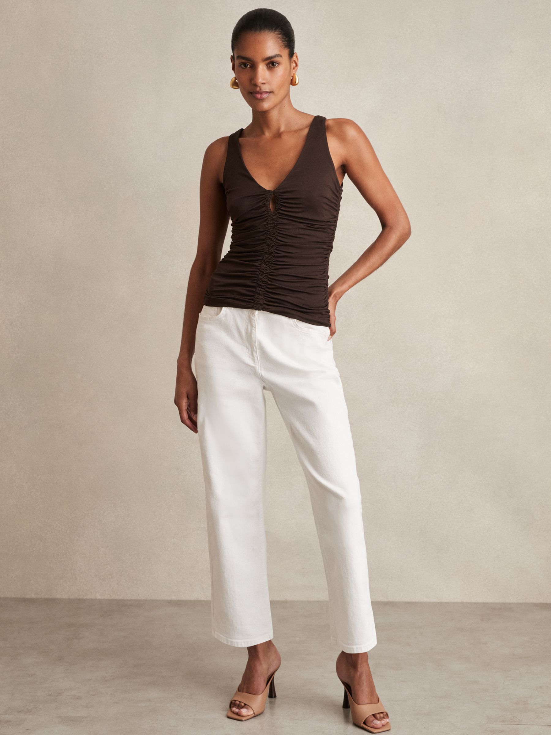 Stretch Lyocell Jersey Ruched Vest in Chocolate Brown