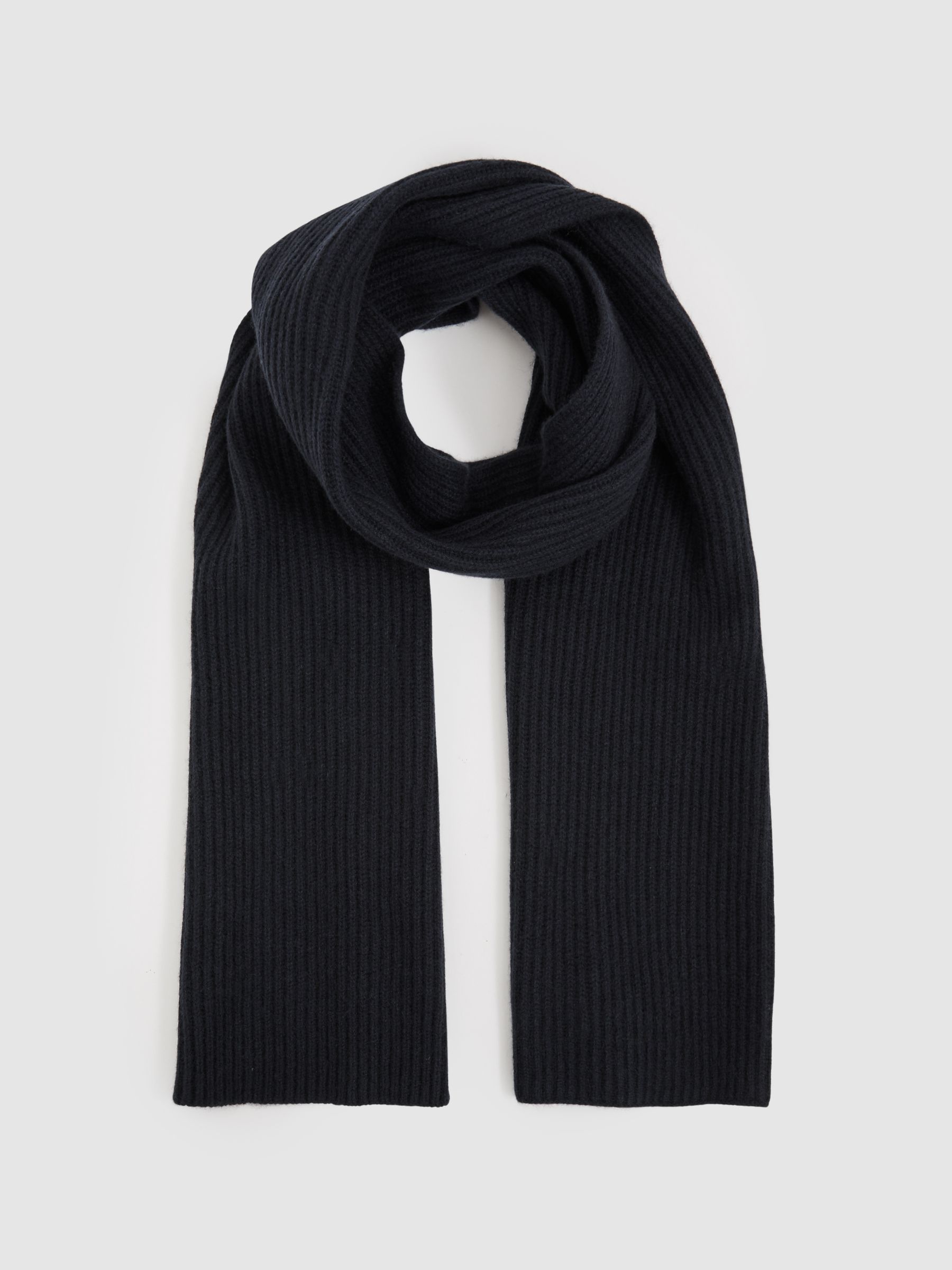 Atelier Ribbed-Cashmere Scarf in Dark Navy