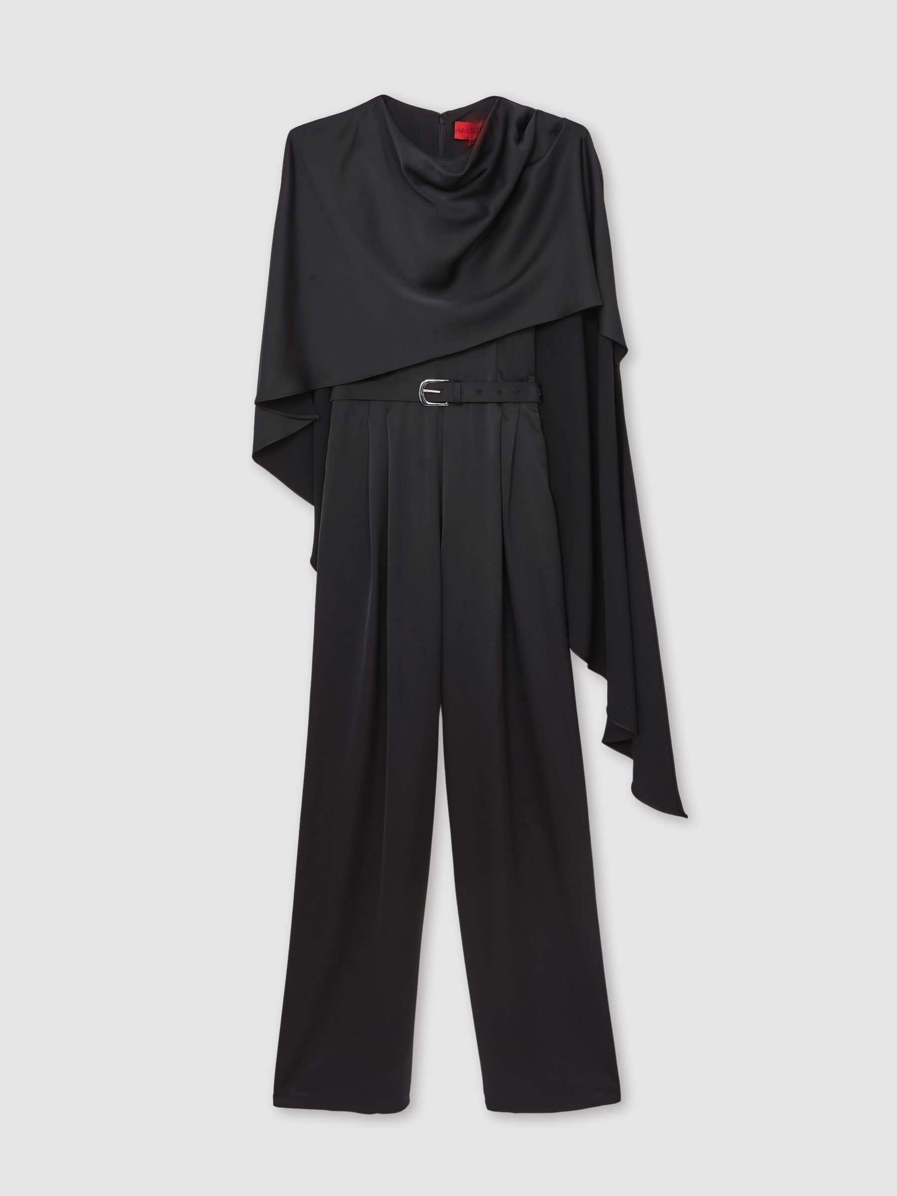 Halston Crepe Wide Leg Cape Jumpsuit in Black