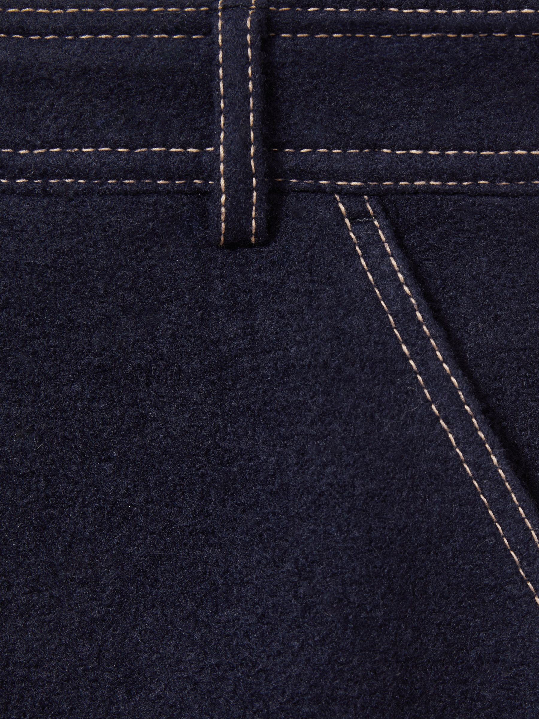 Wool-Blend Topstitched Mini Skirt in Navy