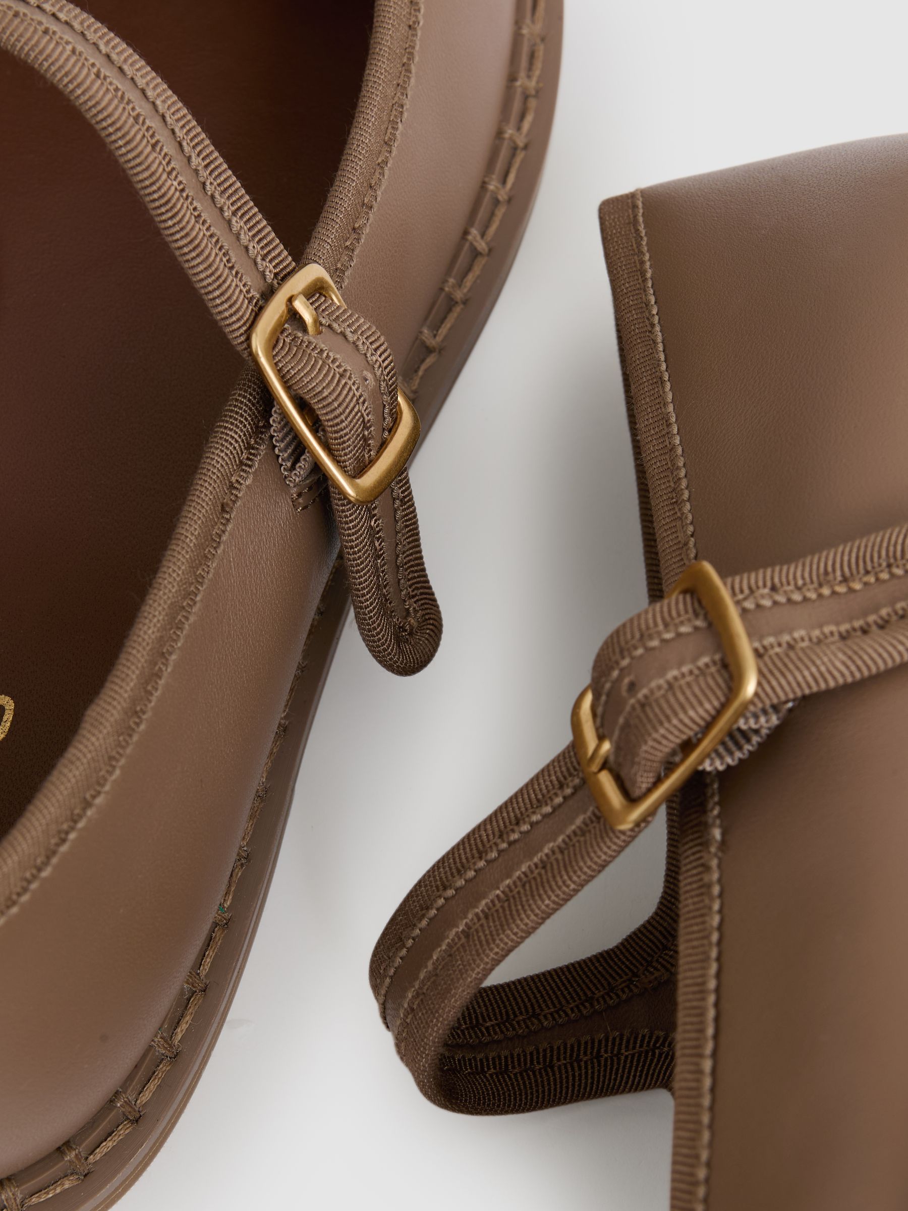 Leather Mary-Jane Shoes in Taupe