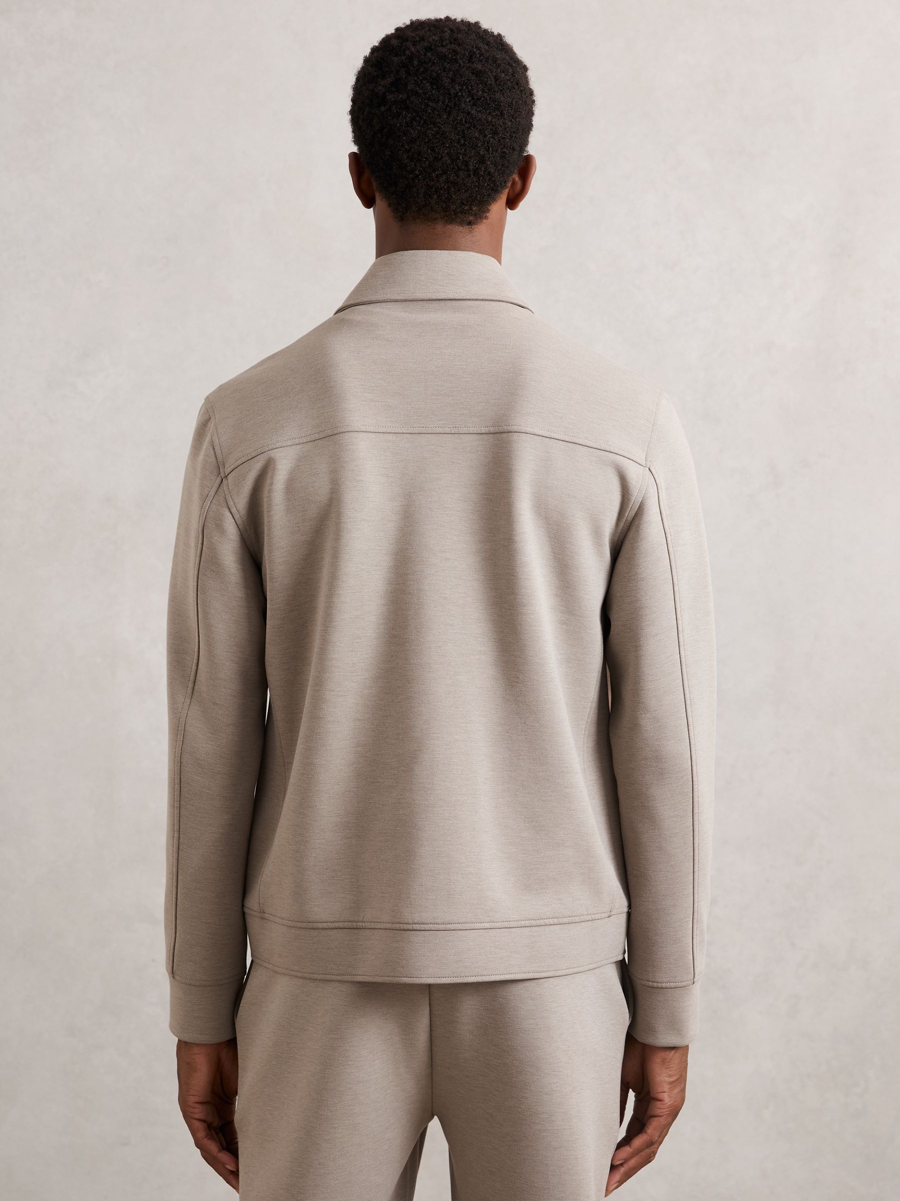 Interlock Jersey Zip-Through Jacket in Taupe Brown