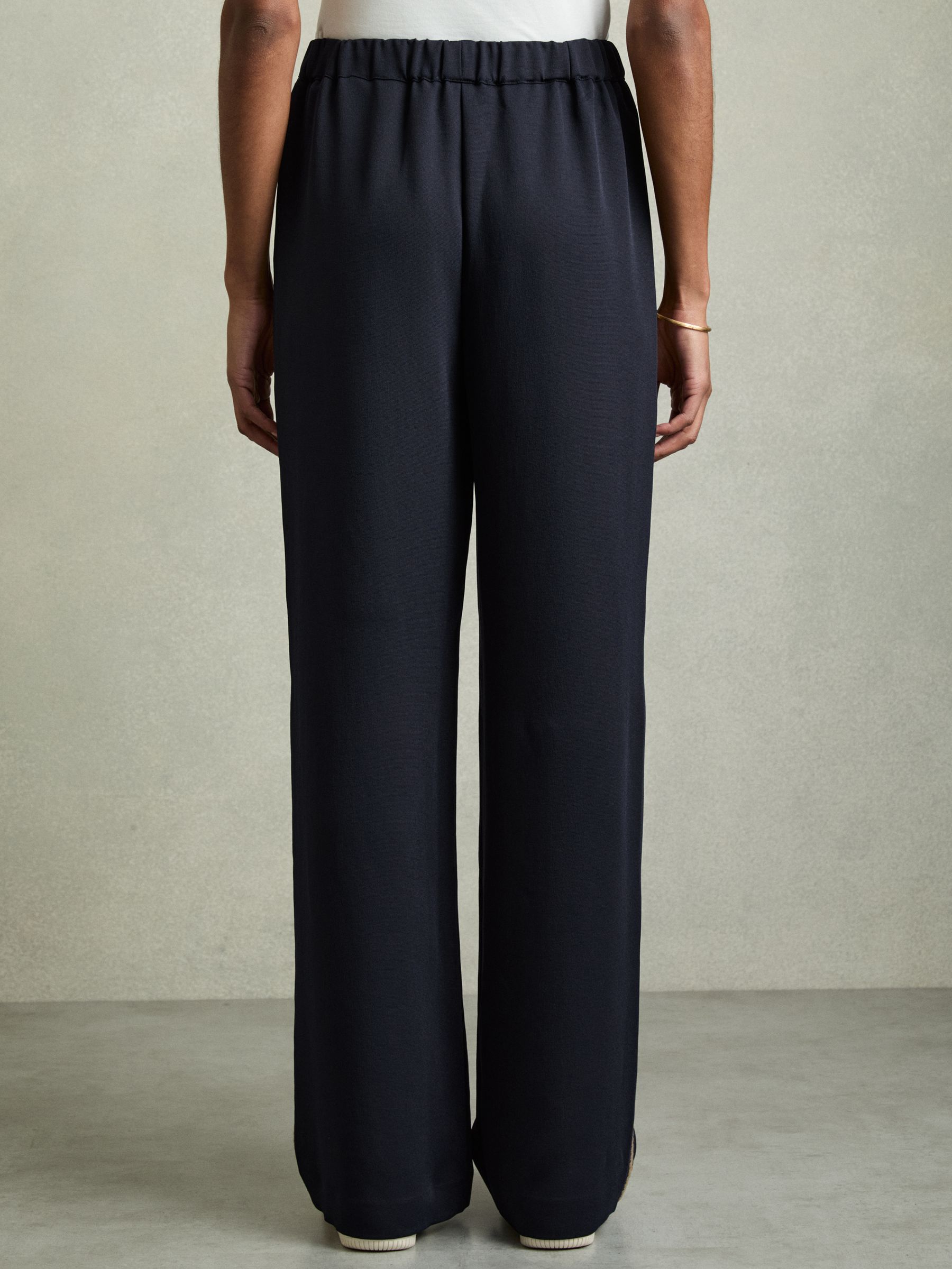 Petite Wide-Leg Embroidered Trousers in Navy