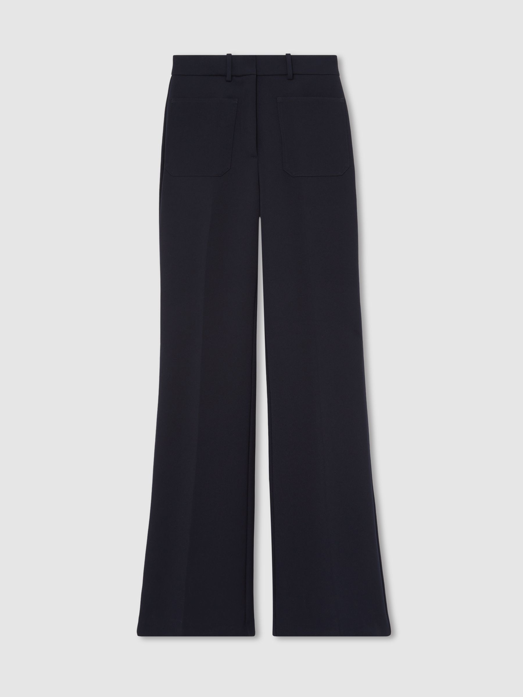 Petite Twill Patch-Pocket Flared Trousers in Navy