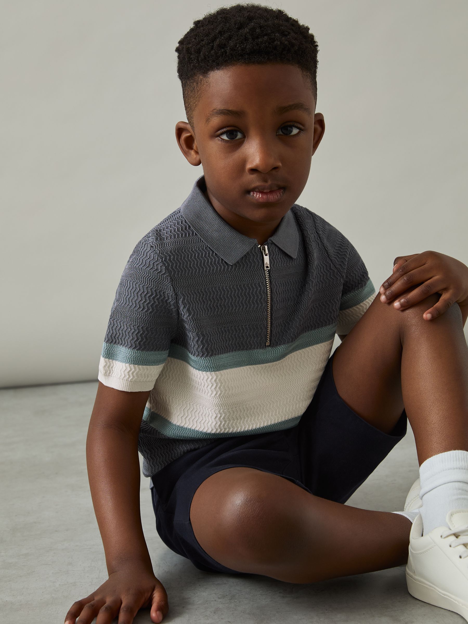 9-13 yrs Textured Colour-Block Polo Shirt in Airforce Blue