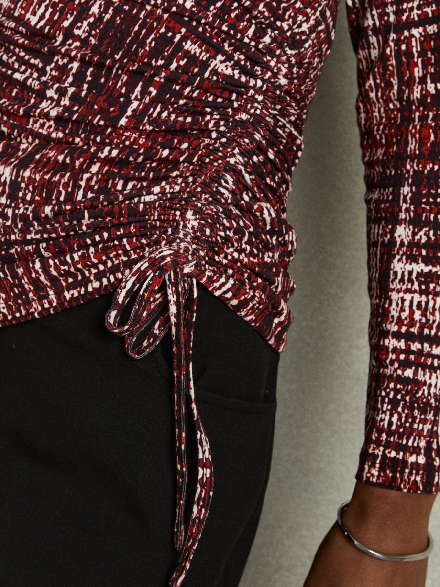 Abstract-Print Ruched-Jersey Top in Red