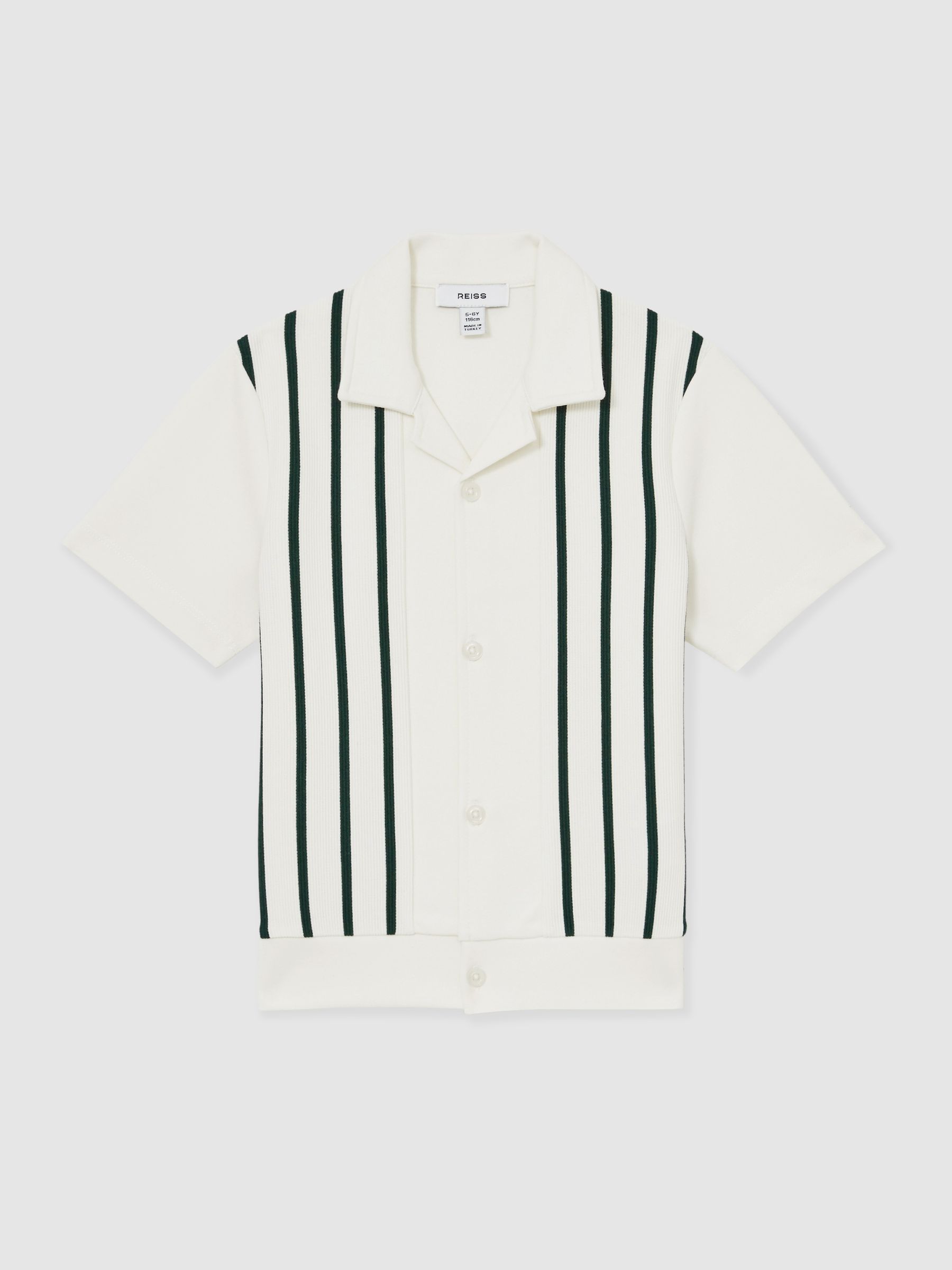 3-9 yrs Stripe Cuban Collar Shirt in Off White/Green