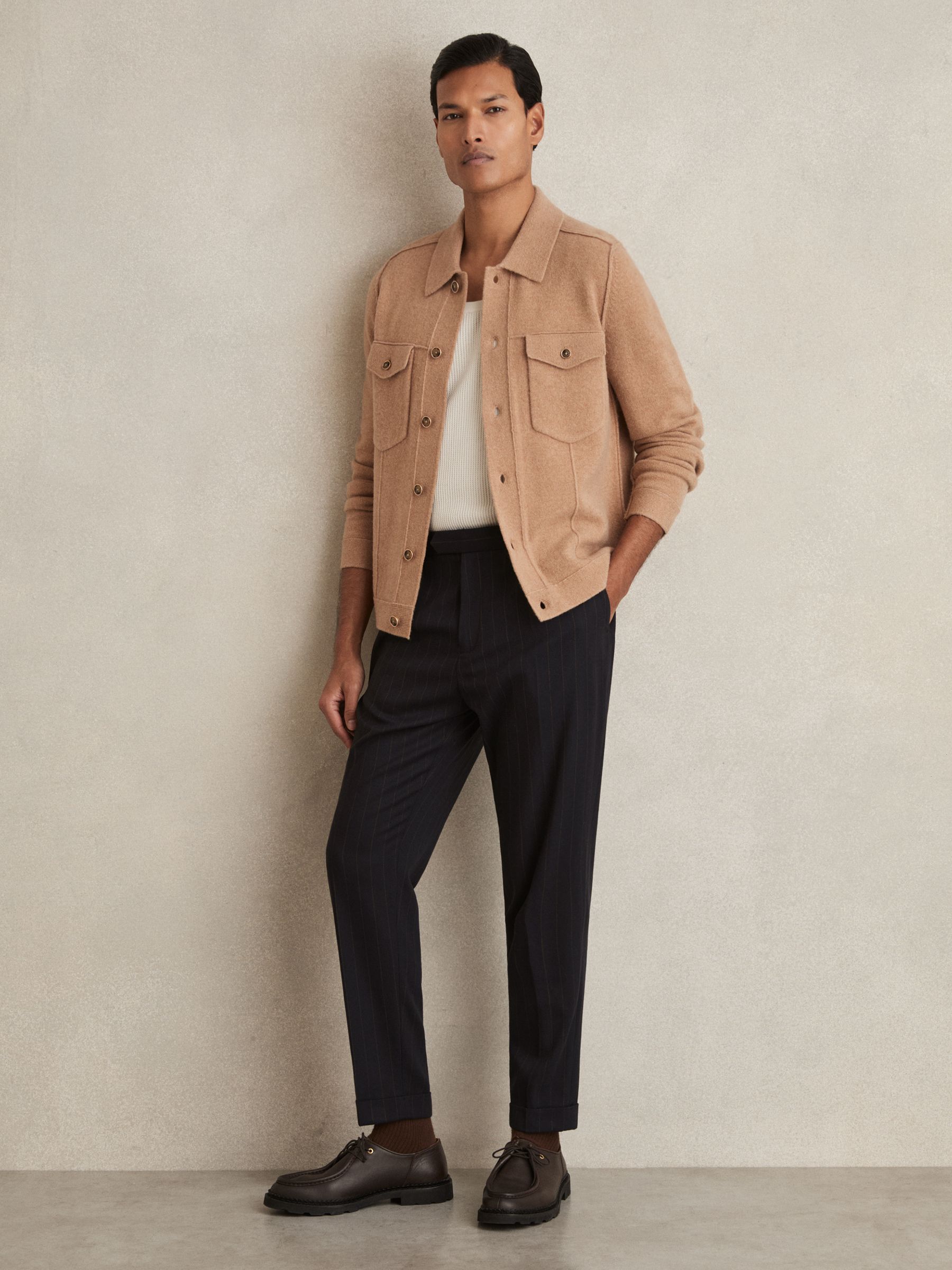 Pinstripe Tapered Trousers in Navy