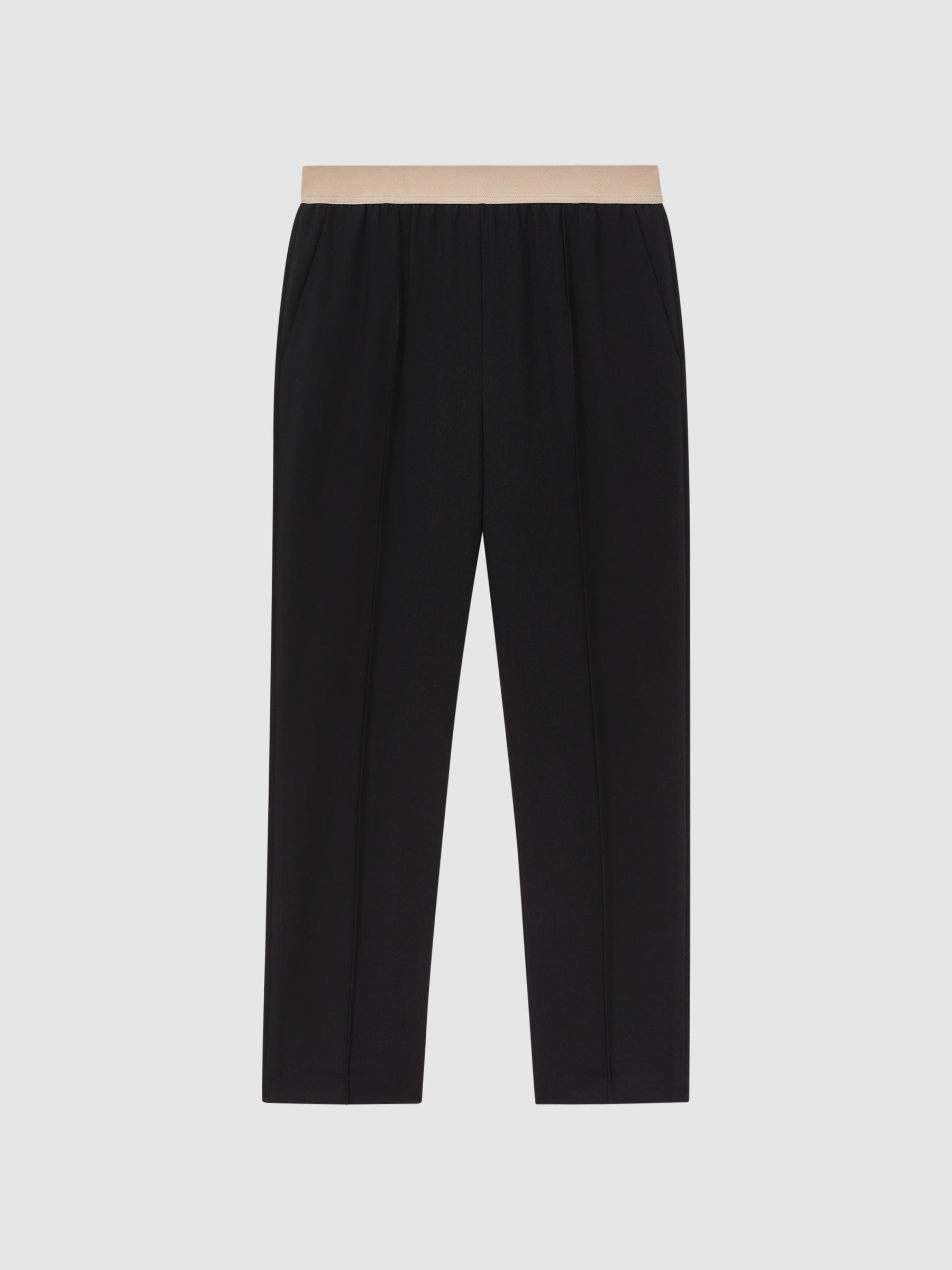 Elasticated Waistband Tapered Trousers in Black