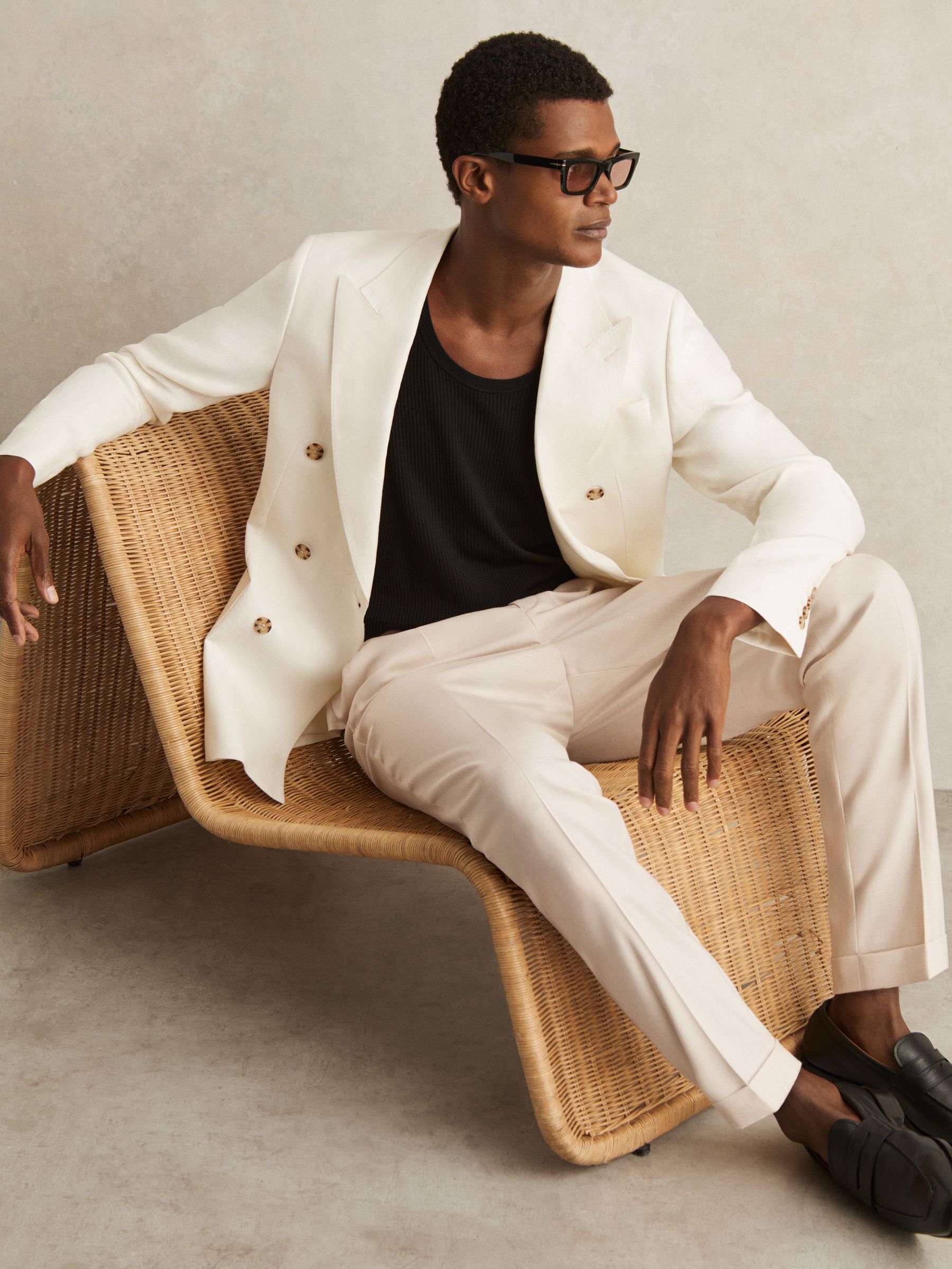 Tapered Turn-Up Trousers in Ecru