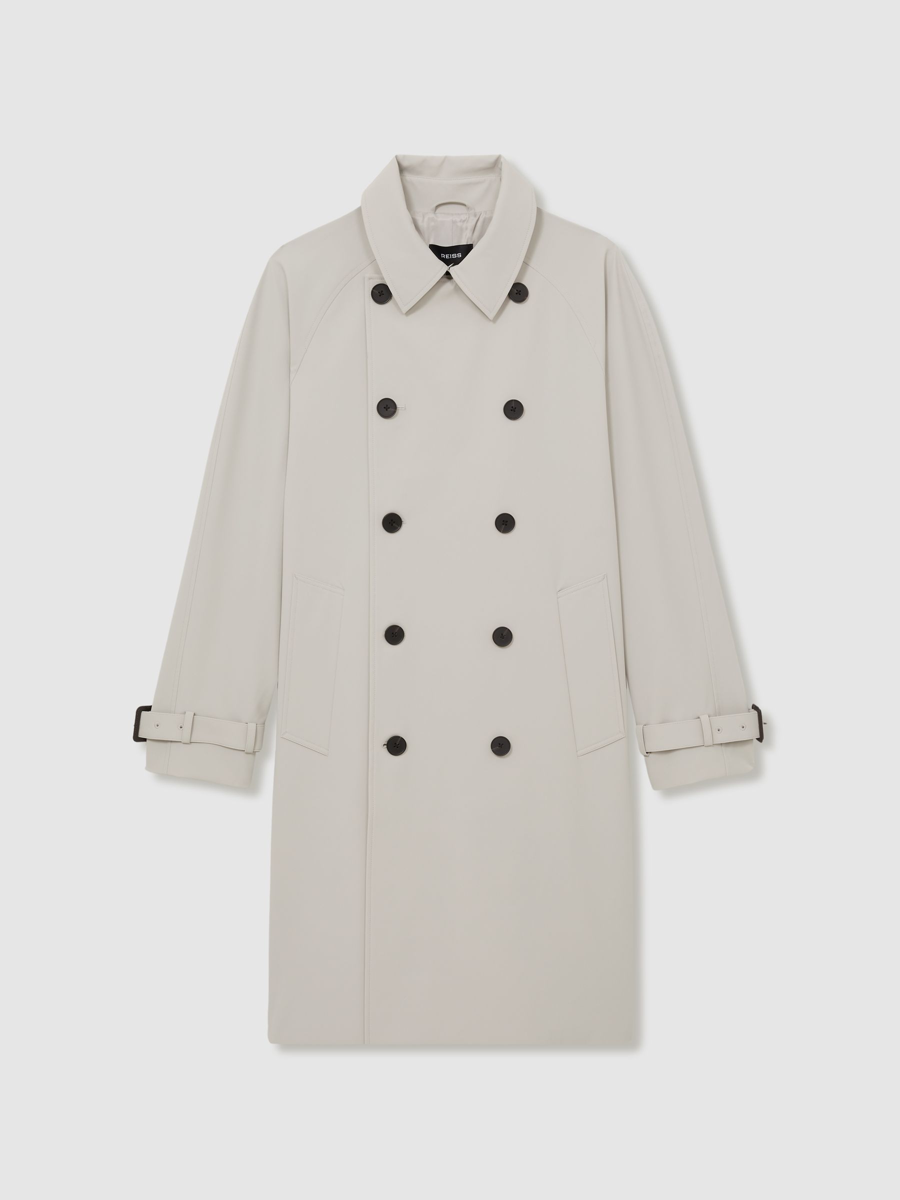 Double Breasted Long Trench Coat in Stone