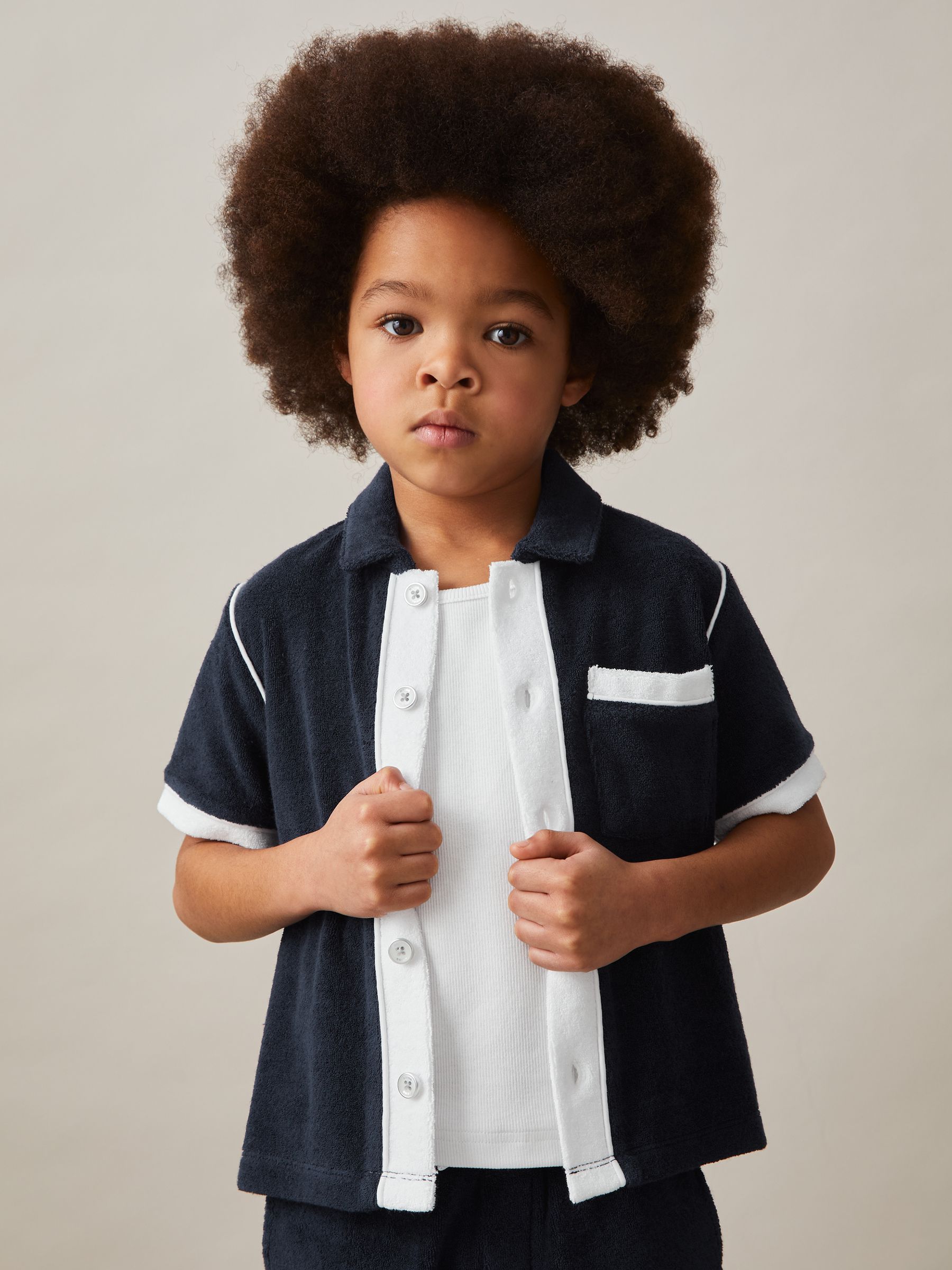 9-13 yrs Velour Colour-Block Shirt in Blue Multi