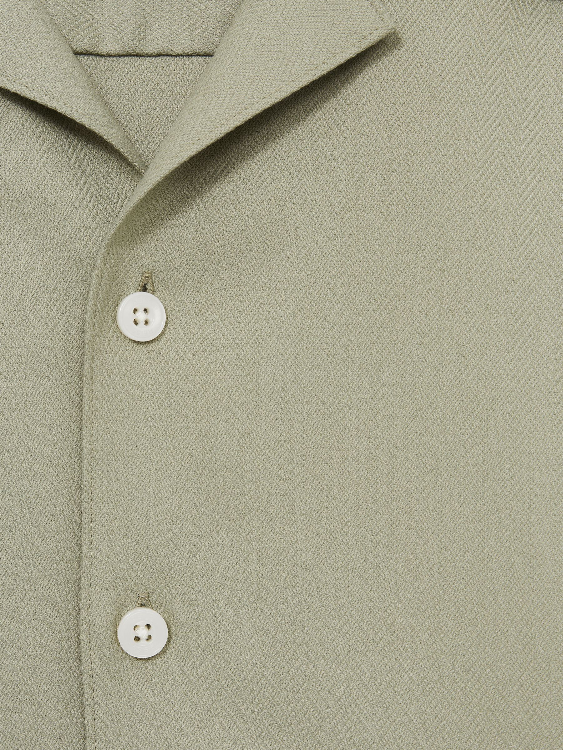 Herringbone Twill Cuban Collar Short Sleeve Shirt in Sage Green