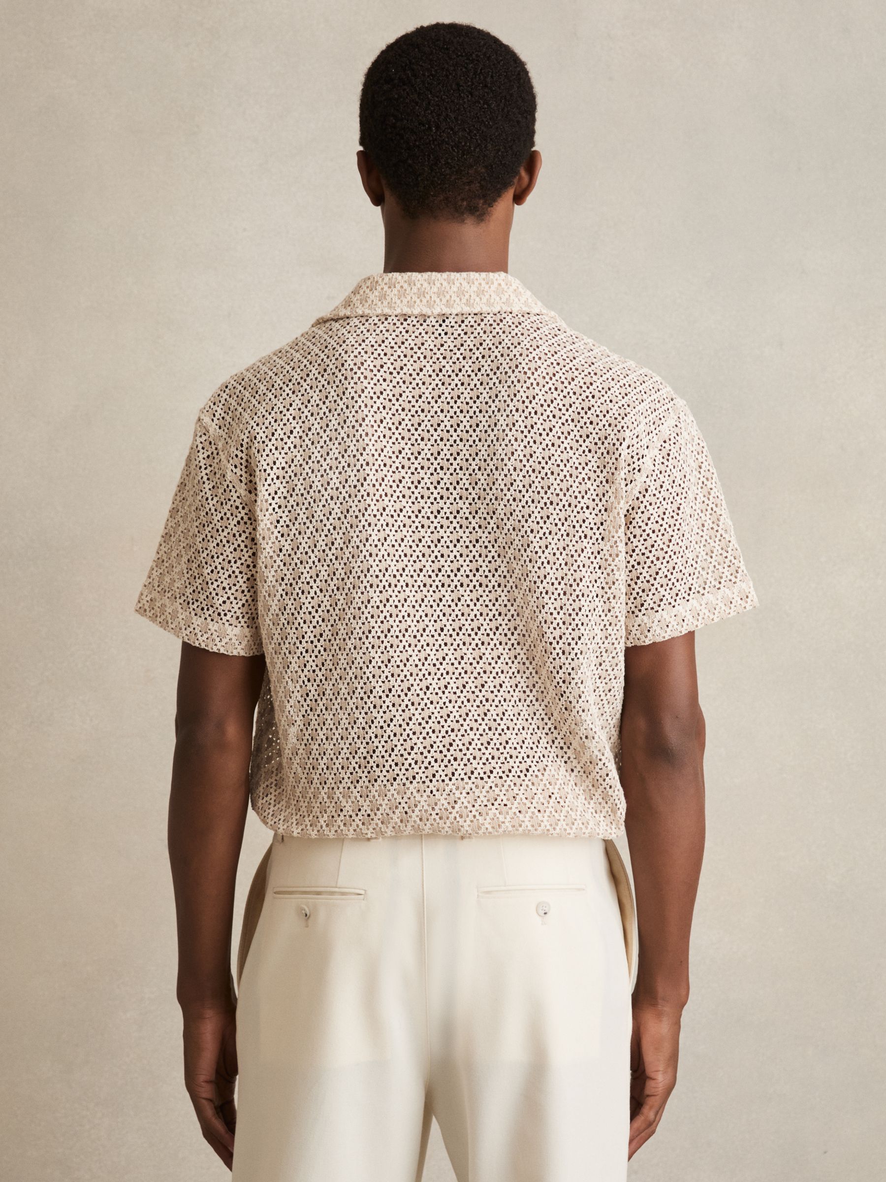 Crochet Cuban-Collar Shirt in Oatmeal