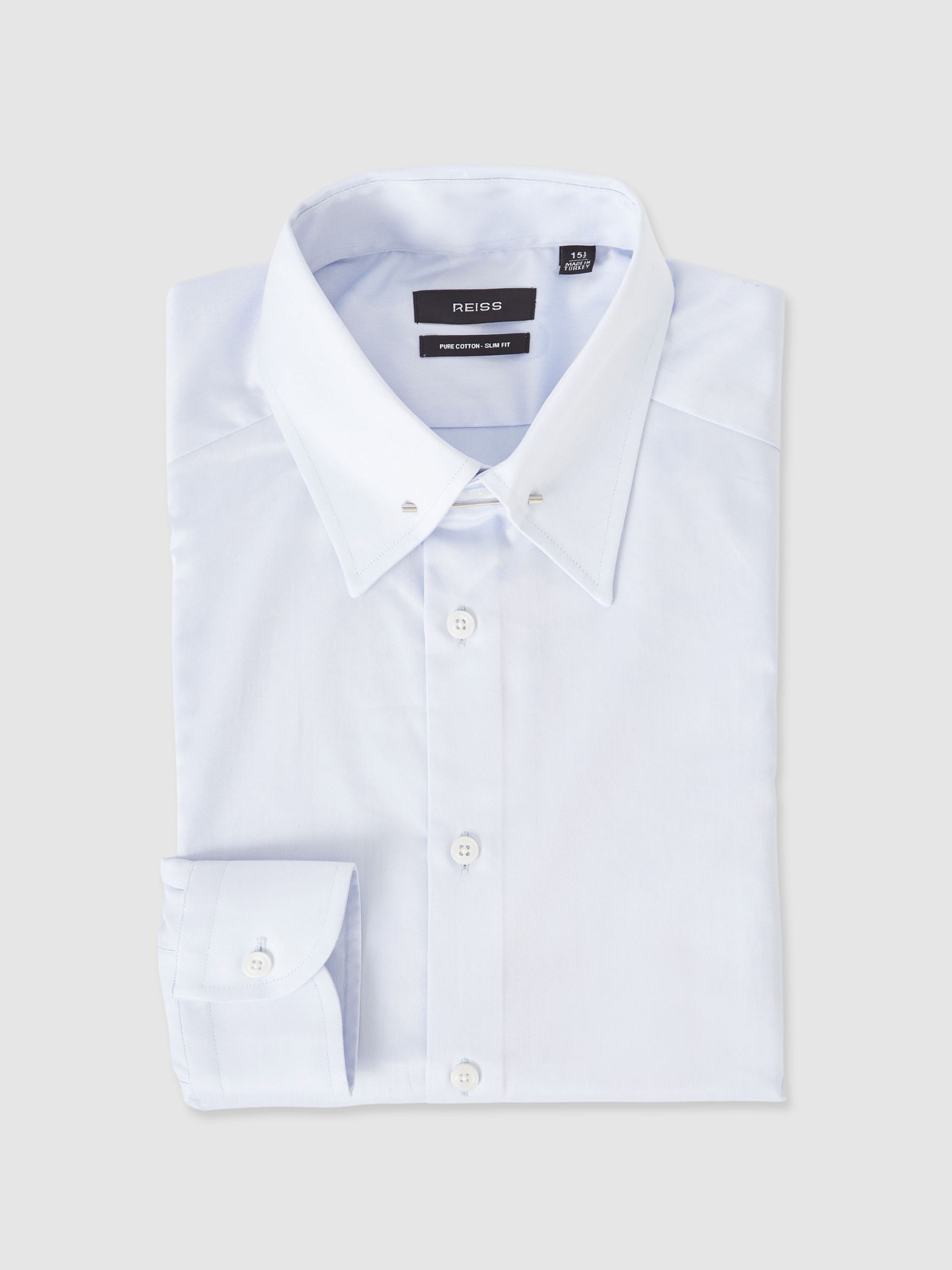 Slim Fit Cotton Pin Collar Shirt in Soft Blue