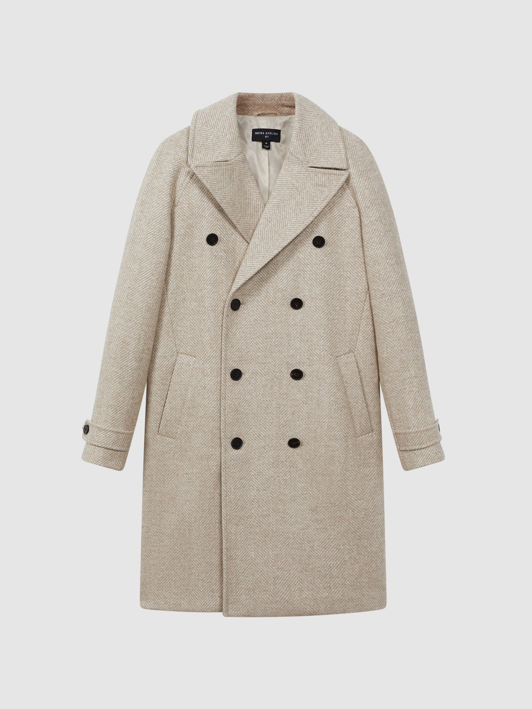 Atelier Italian Wool Blend Double Breasted Coat in Oatmeal Melange