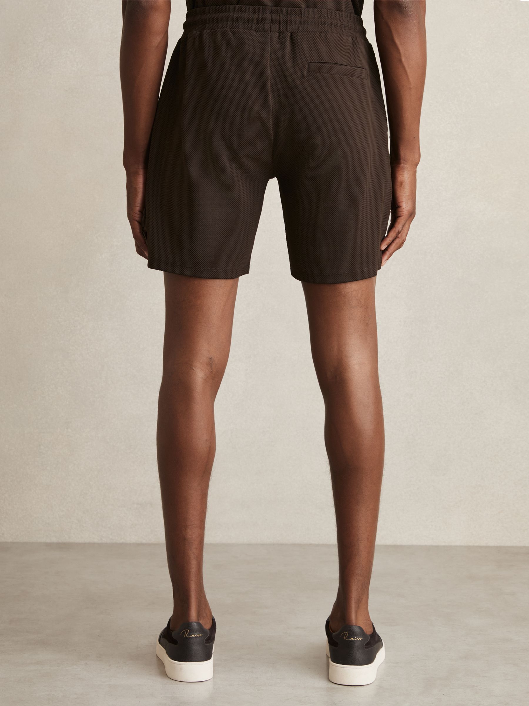 Textured Drawstring Shorts in Chocolate Brown