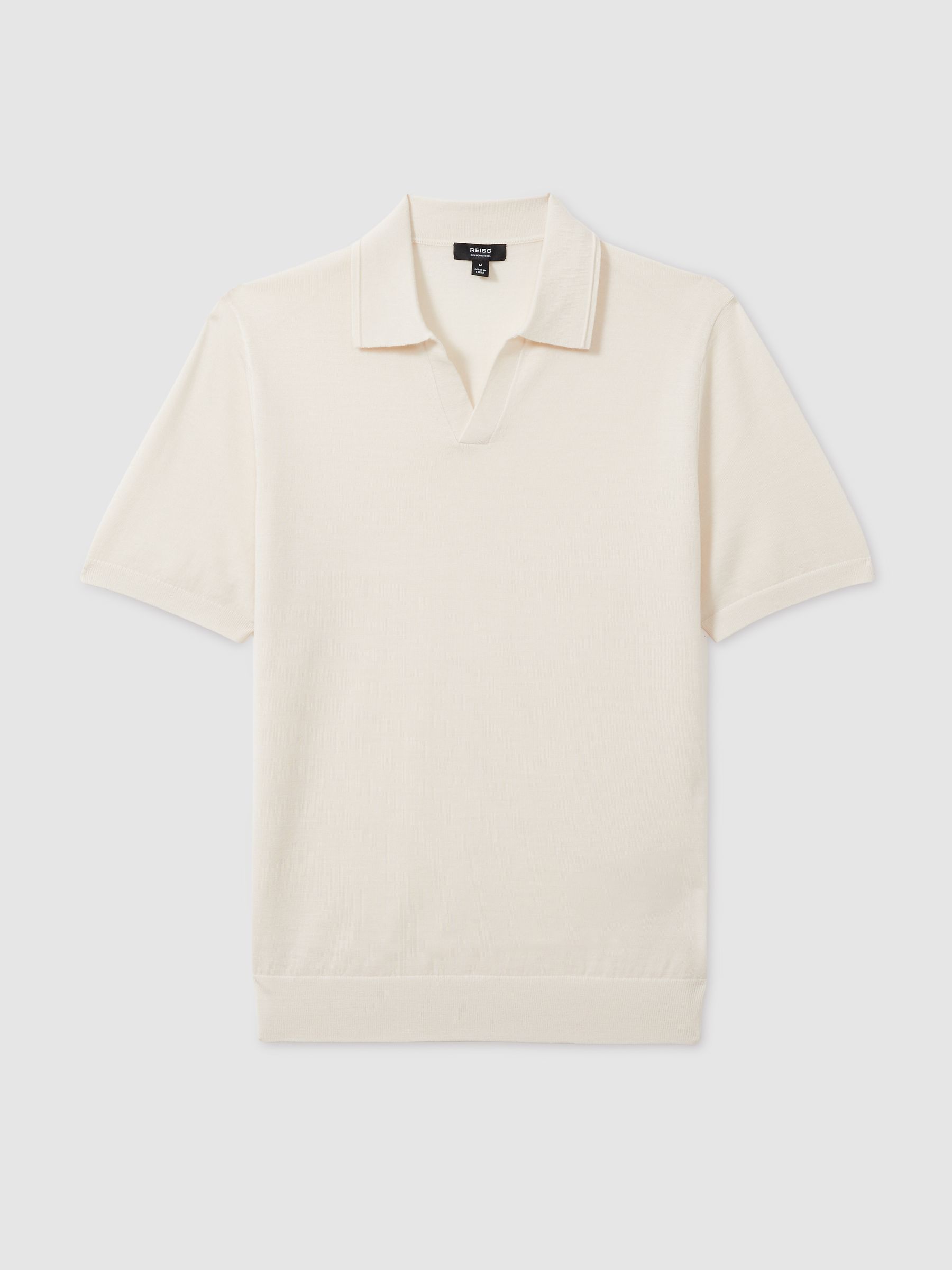 Merino Wool Open Collar Polo Shirt in Snow White