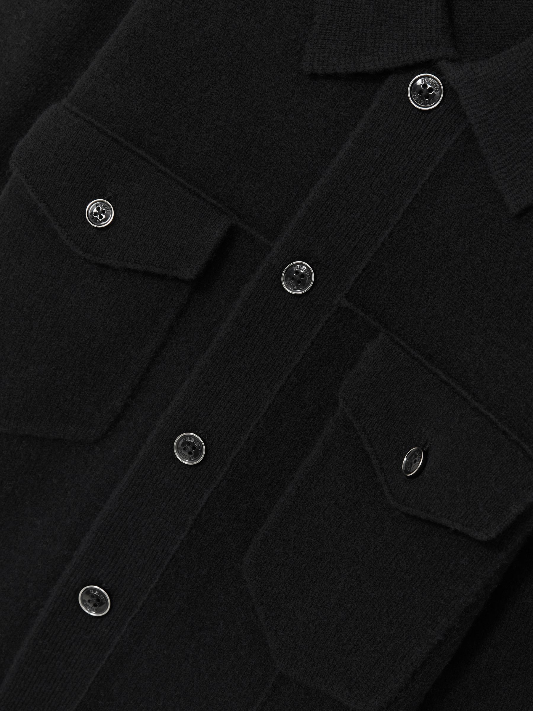 Wool Button Through Knitted Jacket in Black