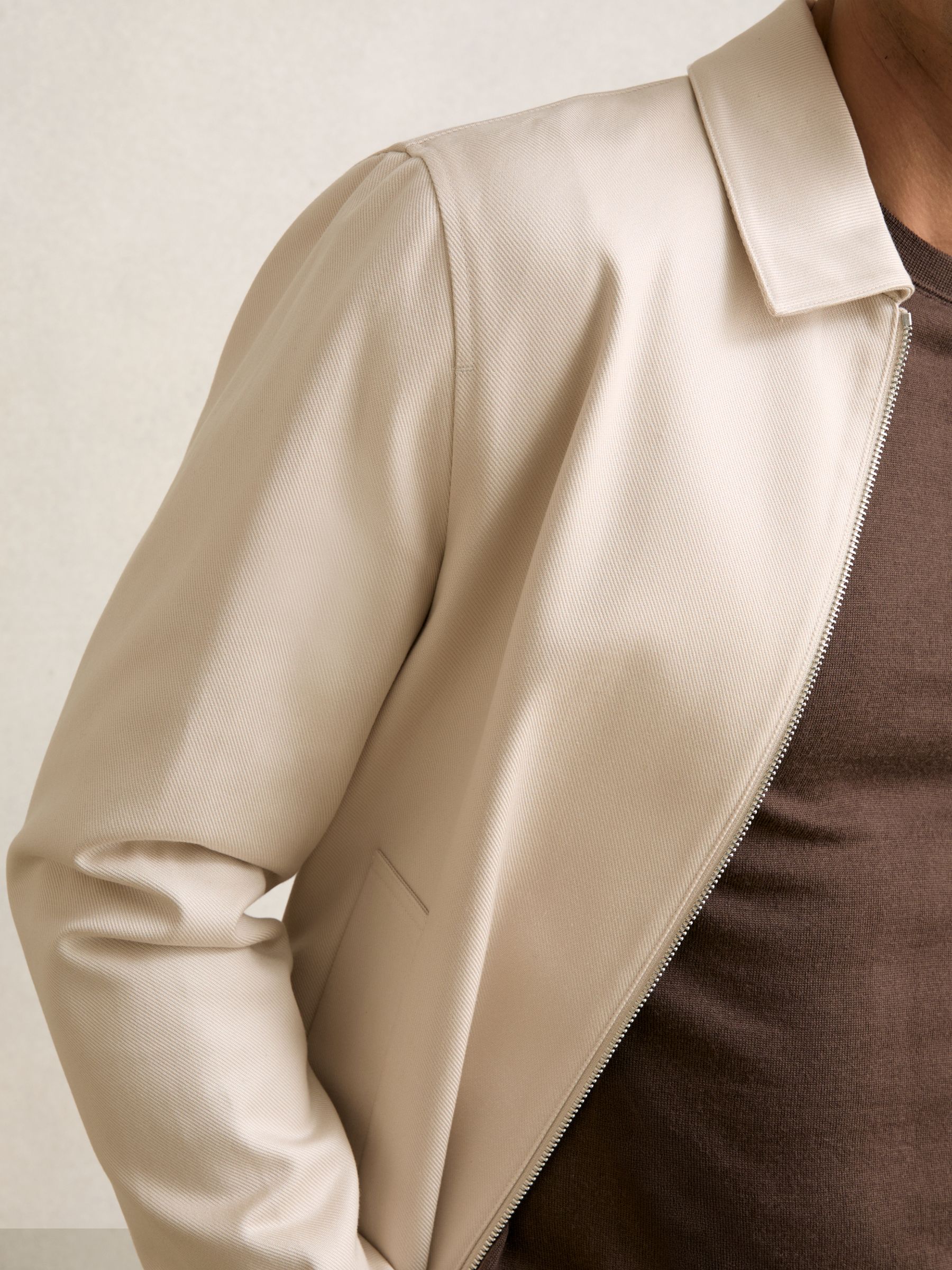 Lyocell-Cotton Zip-Through Twill Jacket in Ecru