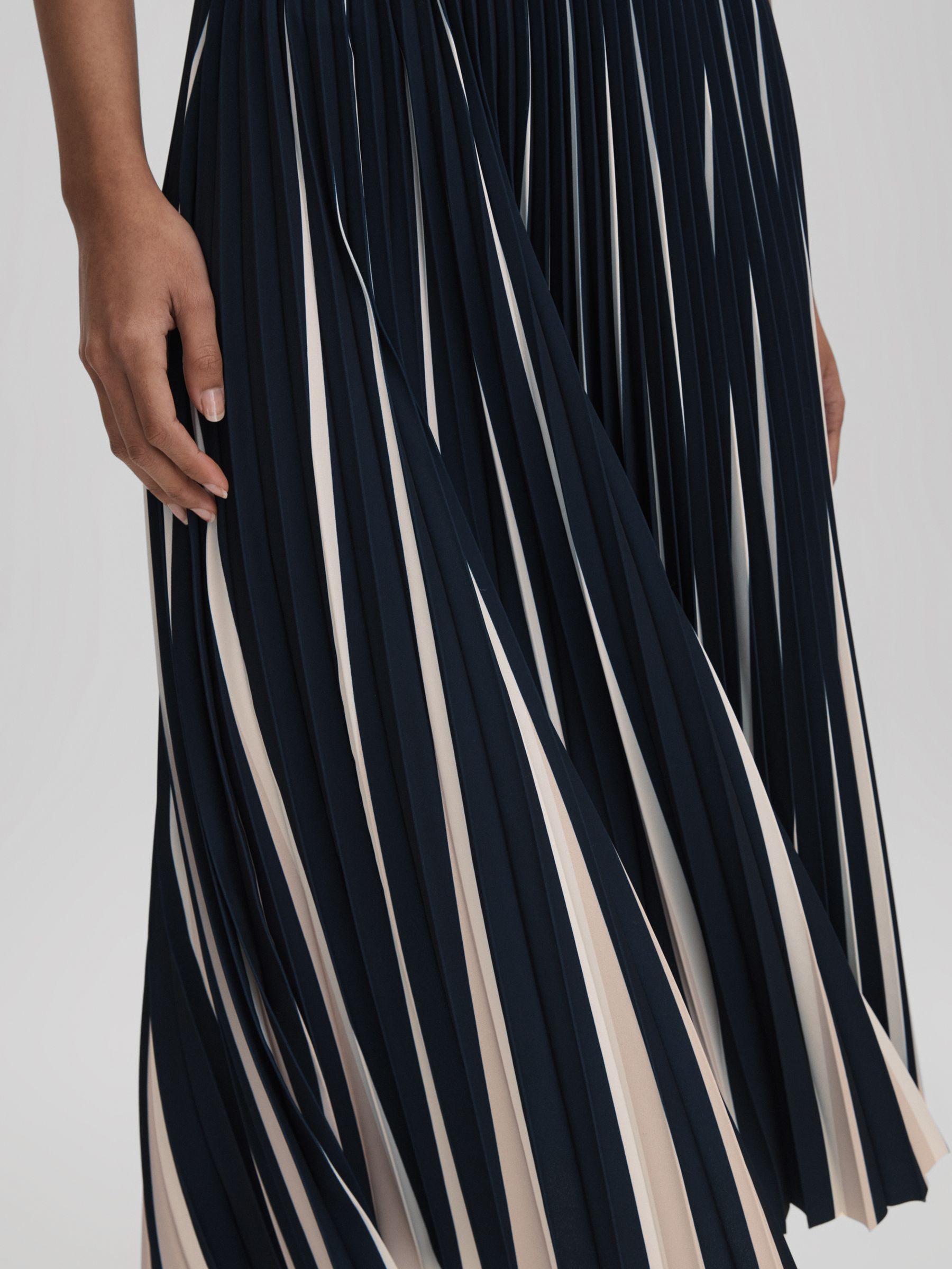 Pleated Striped Midi Skirt in Navy/Cream