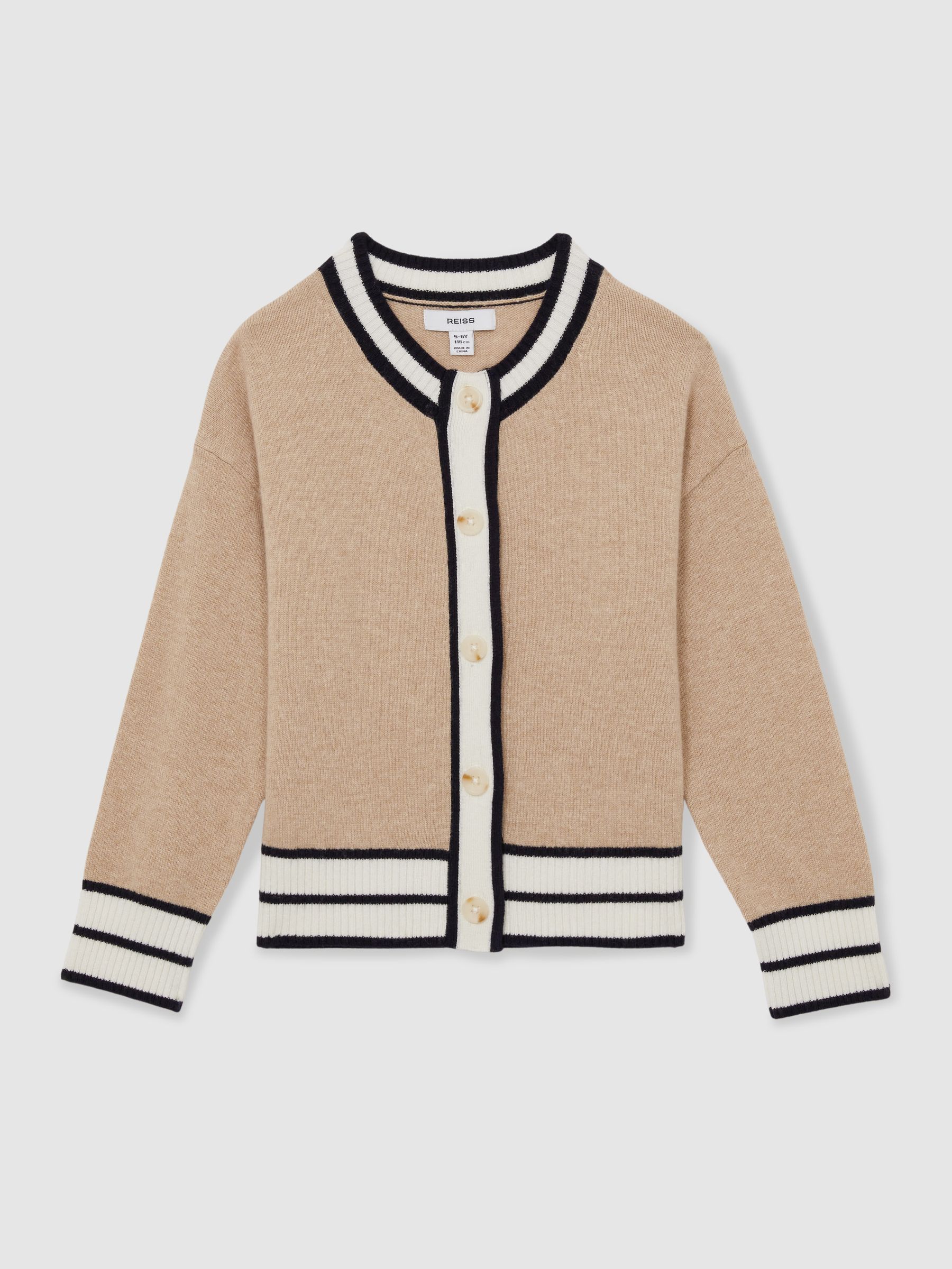 4-9 yrs Merino-Blend Varsity Cardigan With Cashmere in Camel