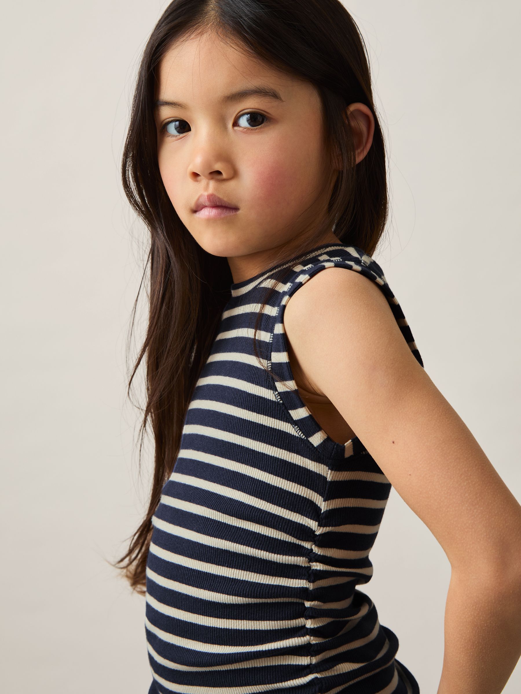 9-13 yrs Ruched Vest Top in Navy/White