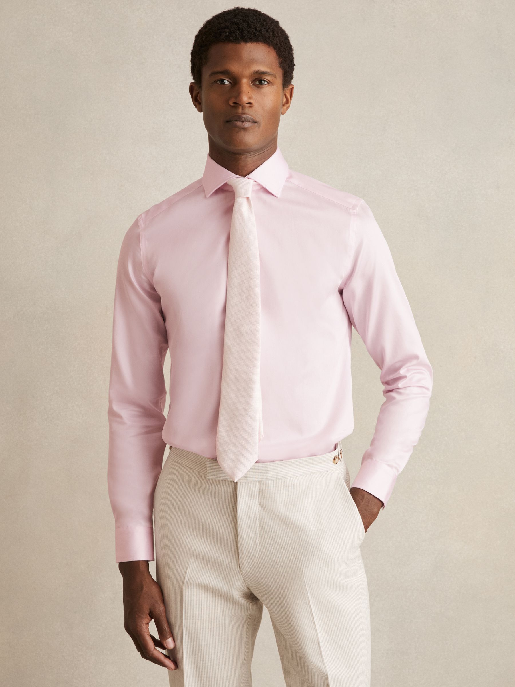Slim Fit Cotton Sateen Shirt in Pink