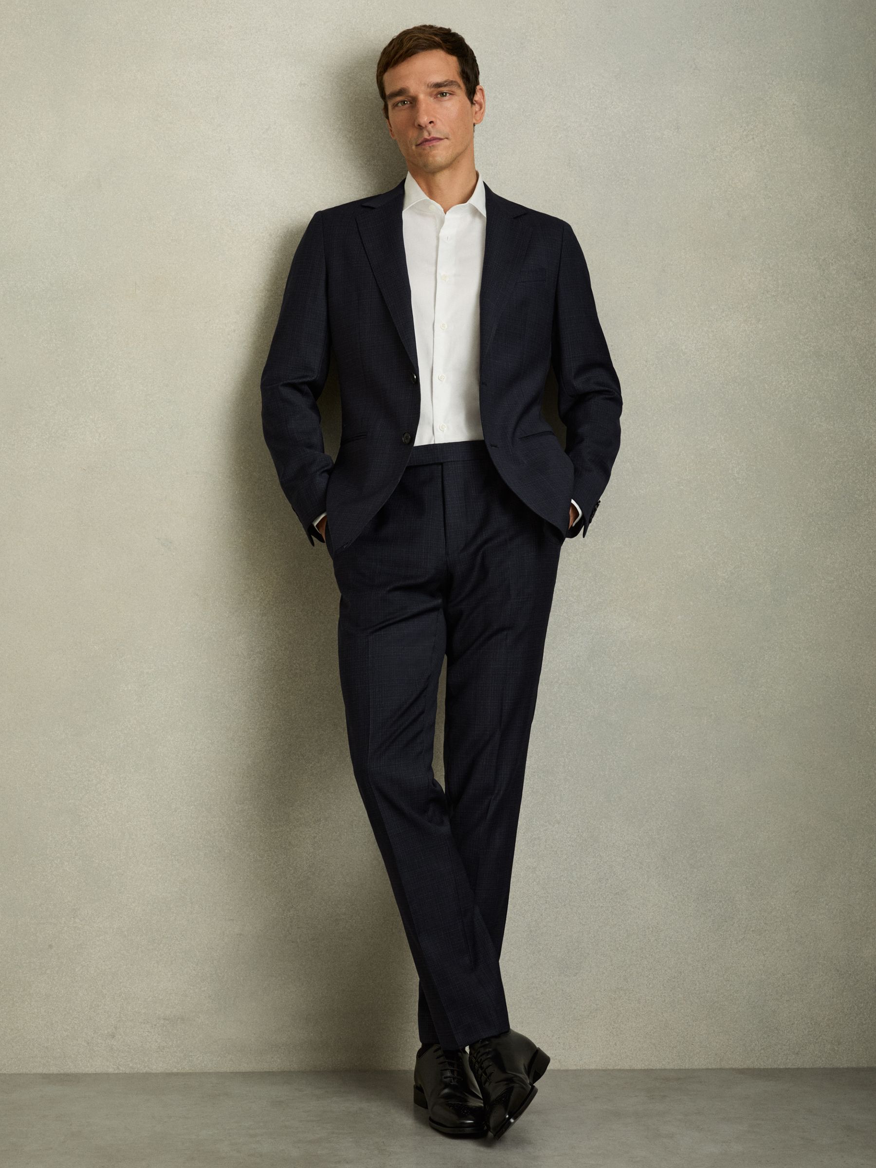 Slim-Fit Wool-Blend Textured Tailored Trousers in Navy