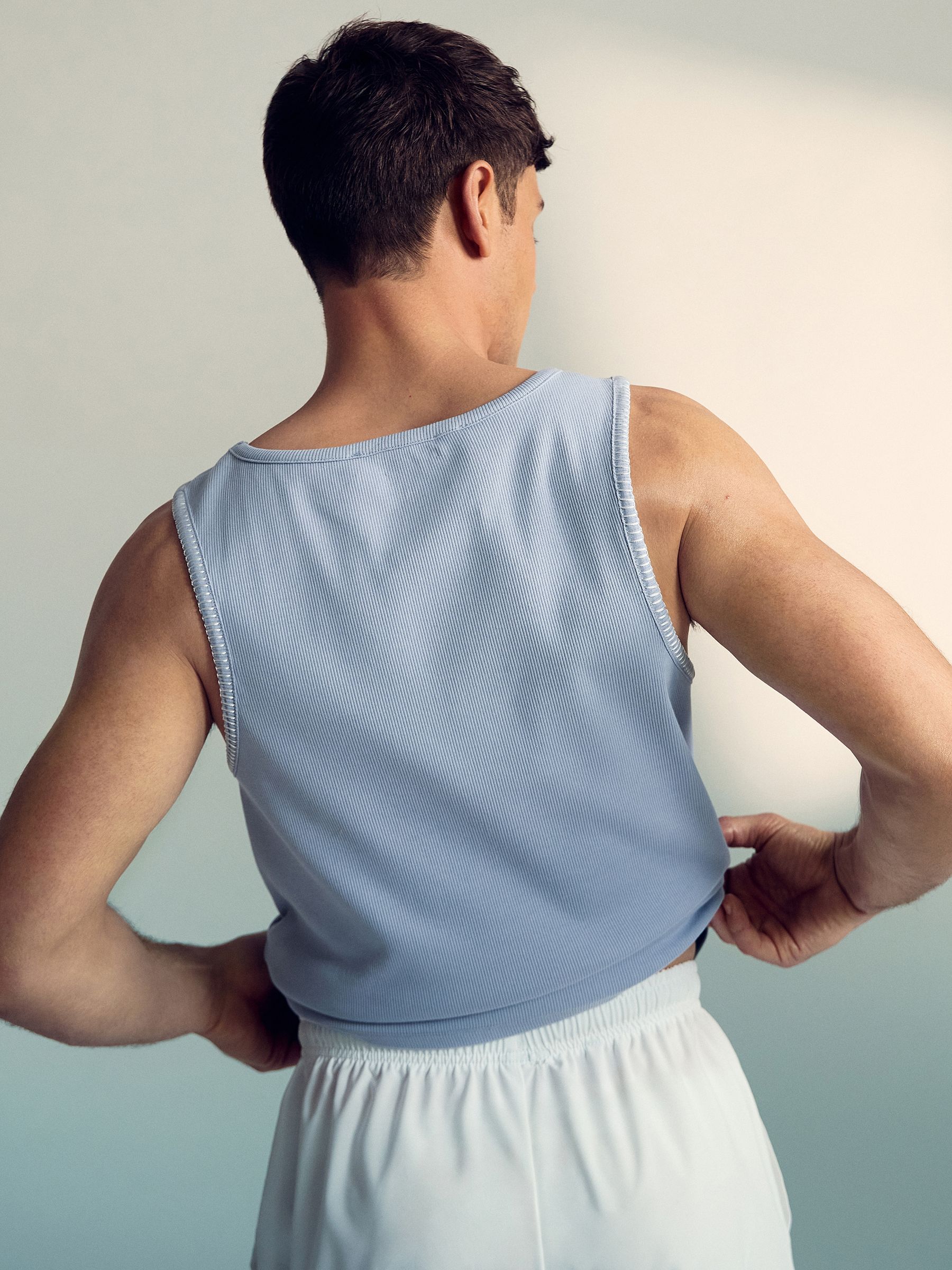 Reiss | Tom Daley Cotton Lover Vest with Stretch in Soft Blue