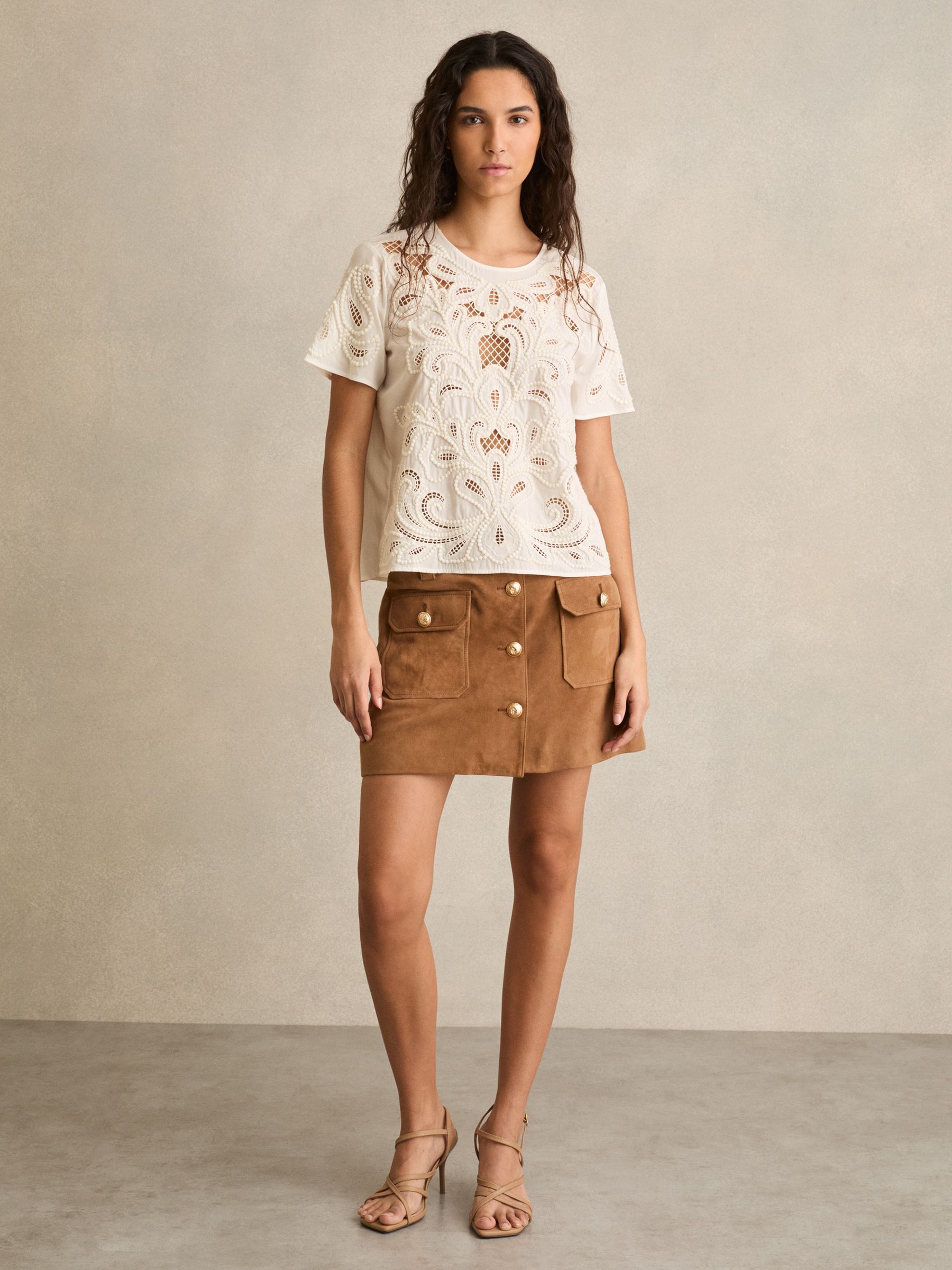 Floral Cut-Out Embroidery Top in Ivory
